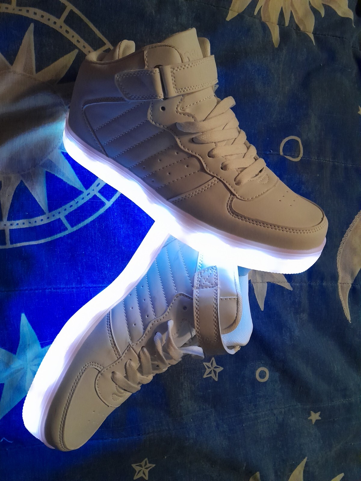 New White & Pink Adult LED Light Up USB Charge Sneakers High Top Trainers *Sz 7