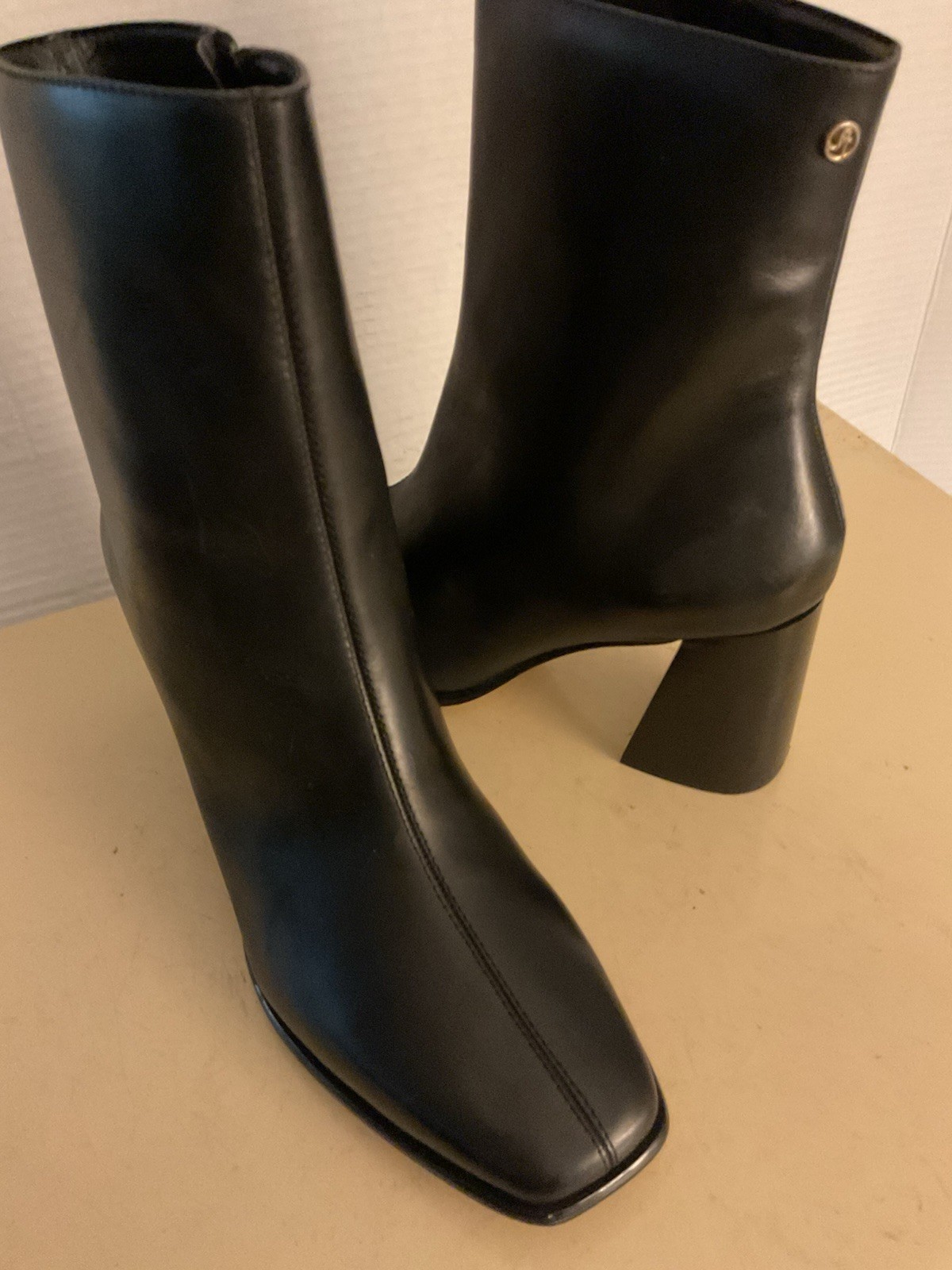Jatarea Women Black Leather Chelsea Heel Boots US 11 Euro 42 UK 9