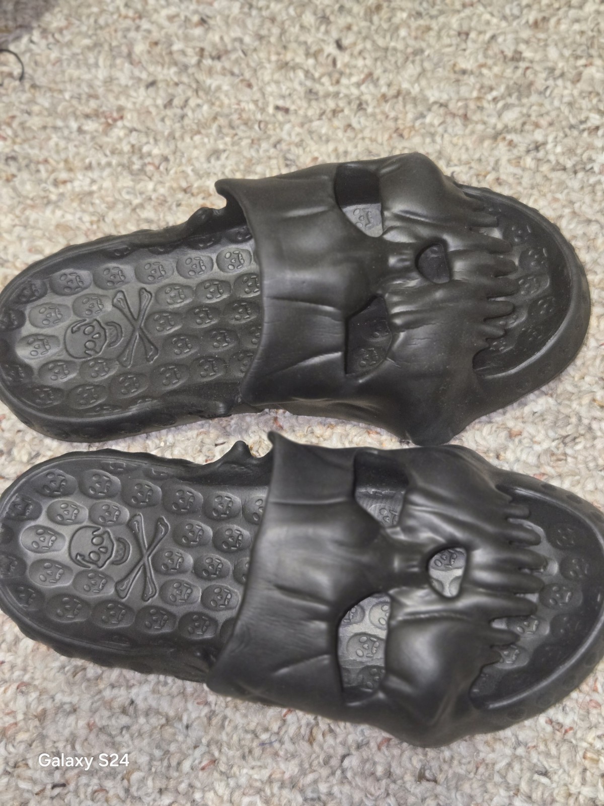 Black Skull Gothic Slide Sandals Slip-On EVA Foam Straps Unisex US 8.5