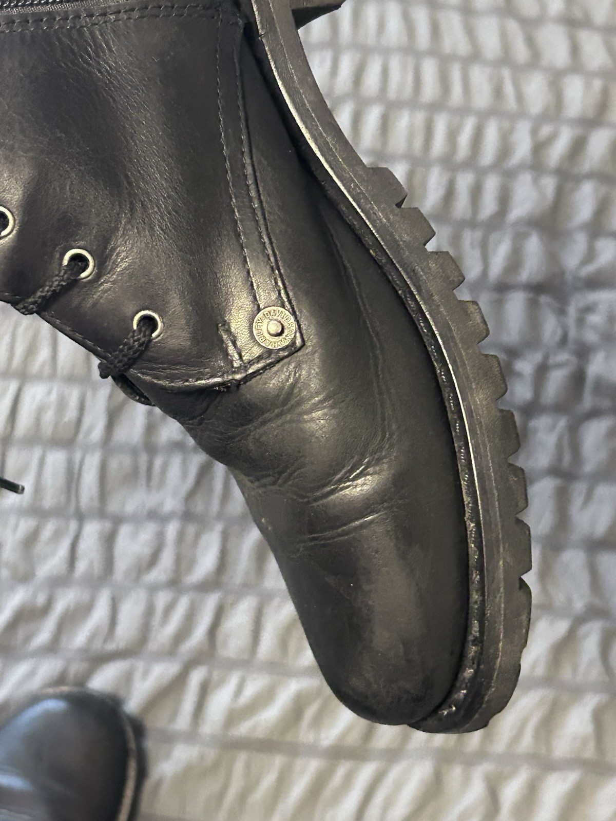 Harley Davidson Boots Womens 7.5 Black Leather 84070 Side Zipper Riding Motto