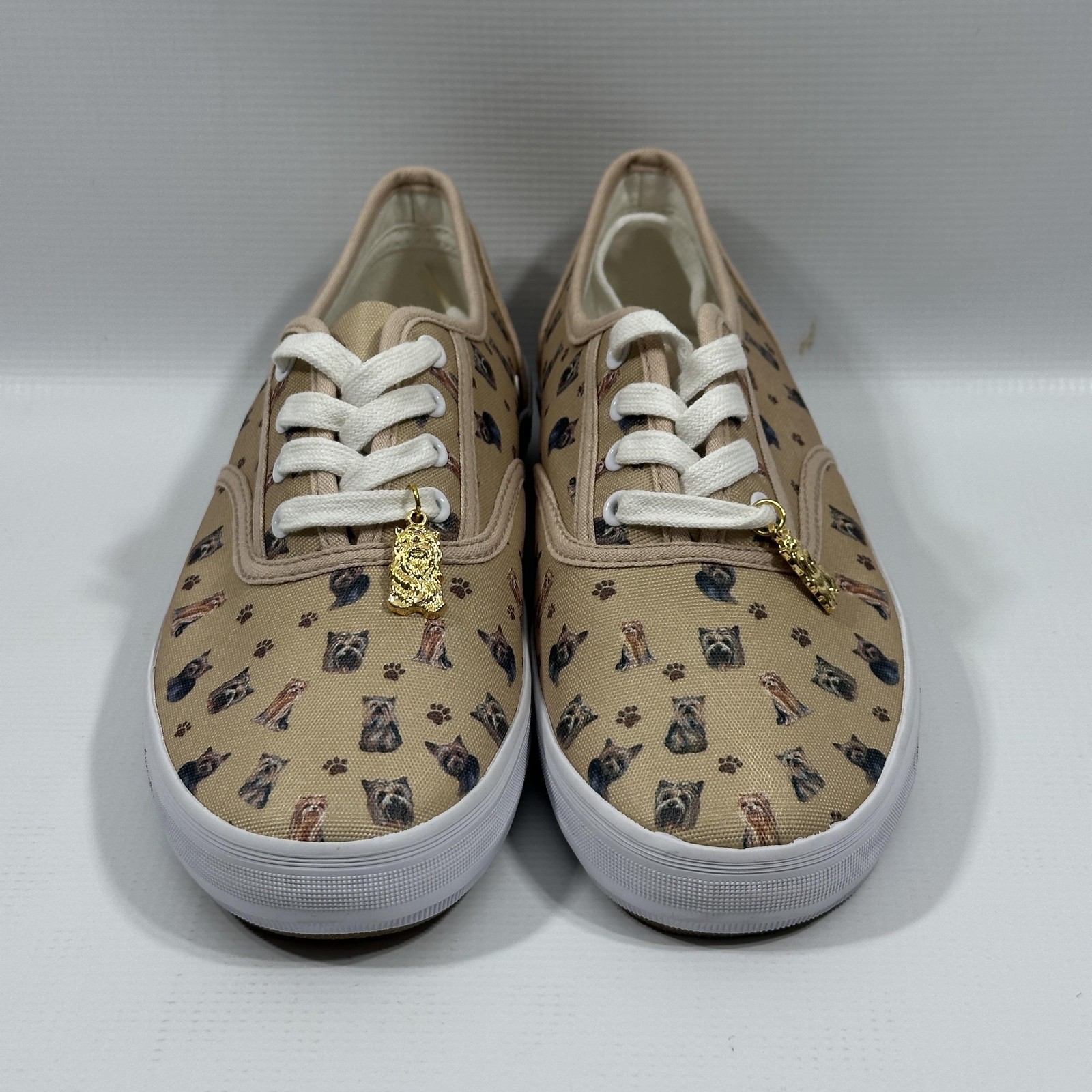 Bradford Exchange I Love Yorkies Shoes Womens Size 8 Beige Yorkie Print Sneakers