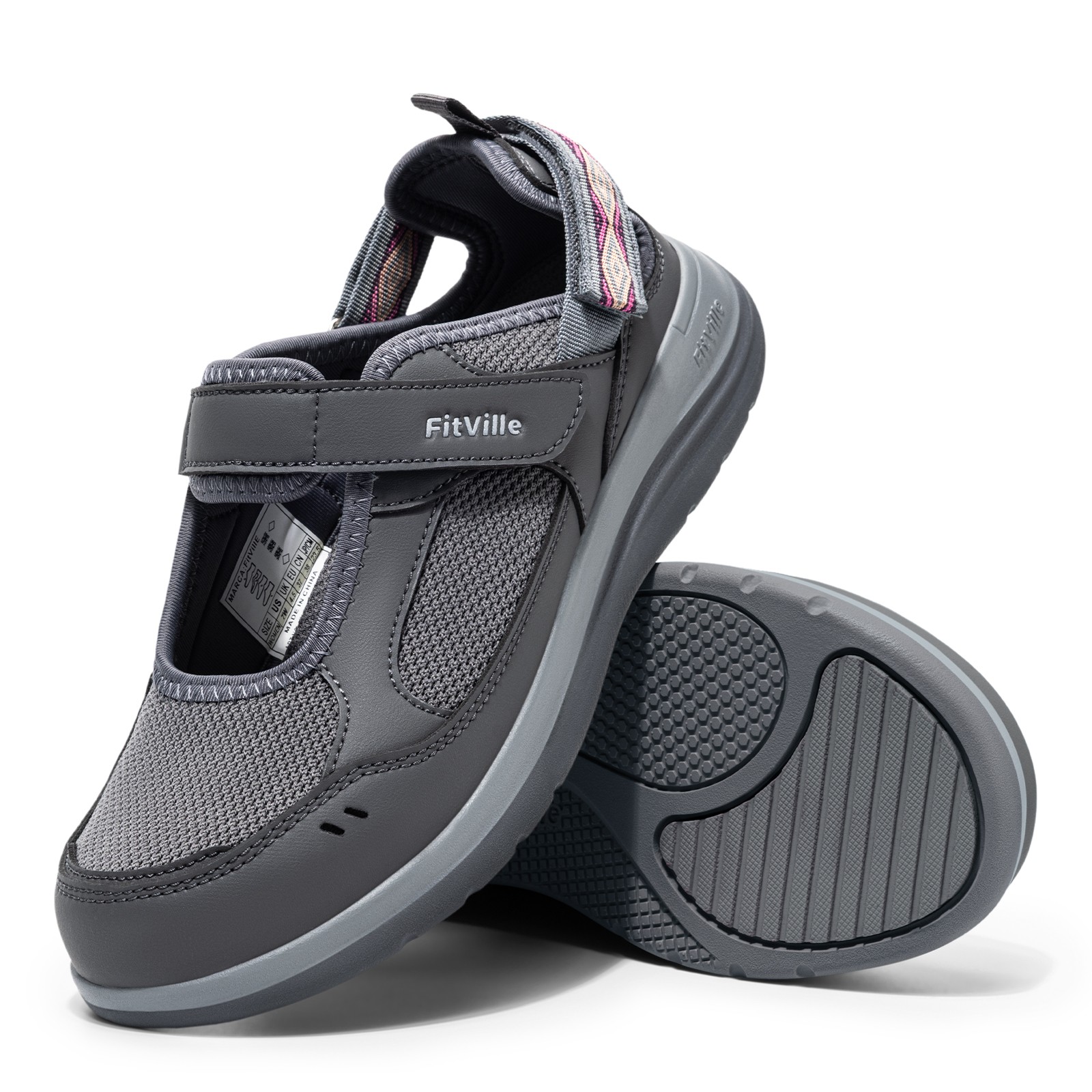 FitVille Extra Wide Diabetic Shoes for Women Sandals Adjustable Closures Slip on