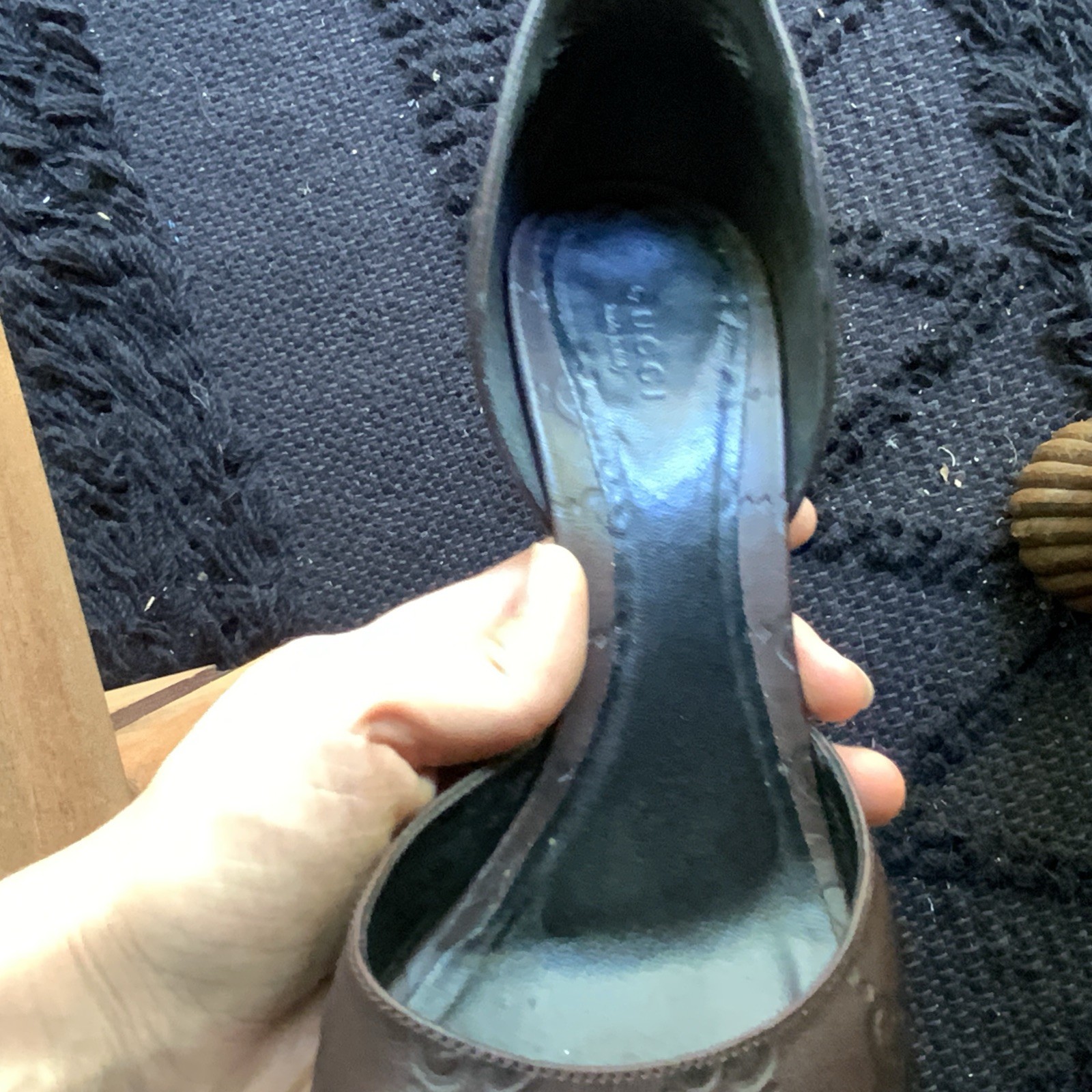 Gucci Brown Leather Logo D’Orsay Open Toe Stiletto Heels Slip-On Womens EU 35.5