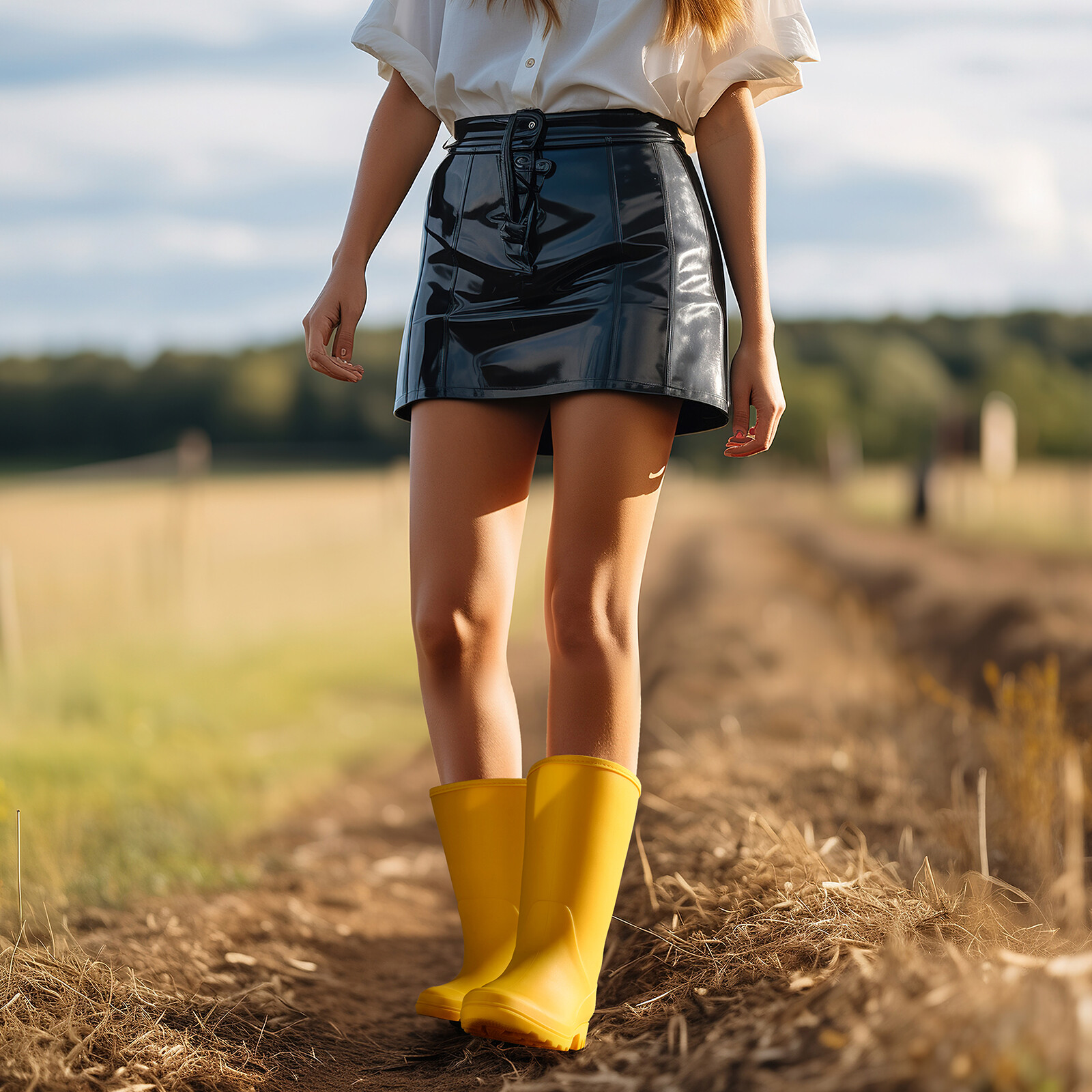 HISEA Women Wide Calf Rain Boots Mid-Calf Garden Farm Work Matte Wellington Boot