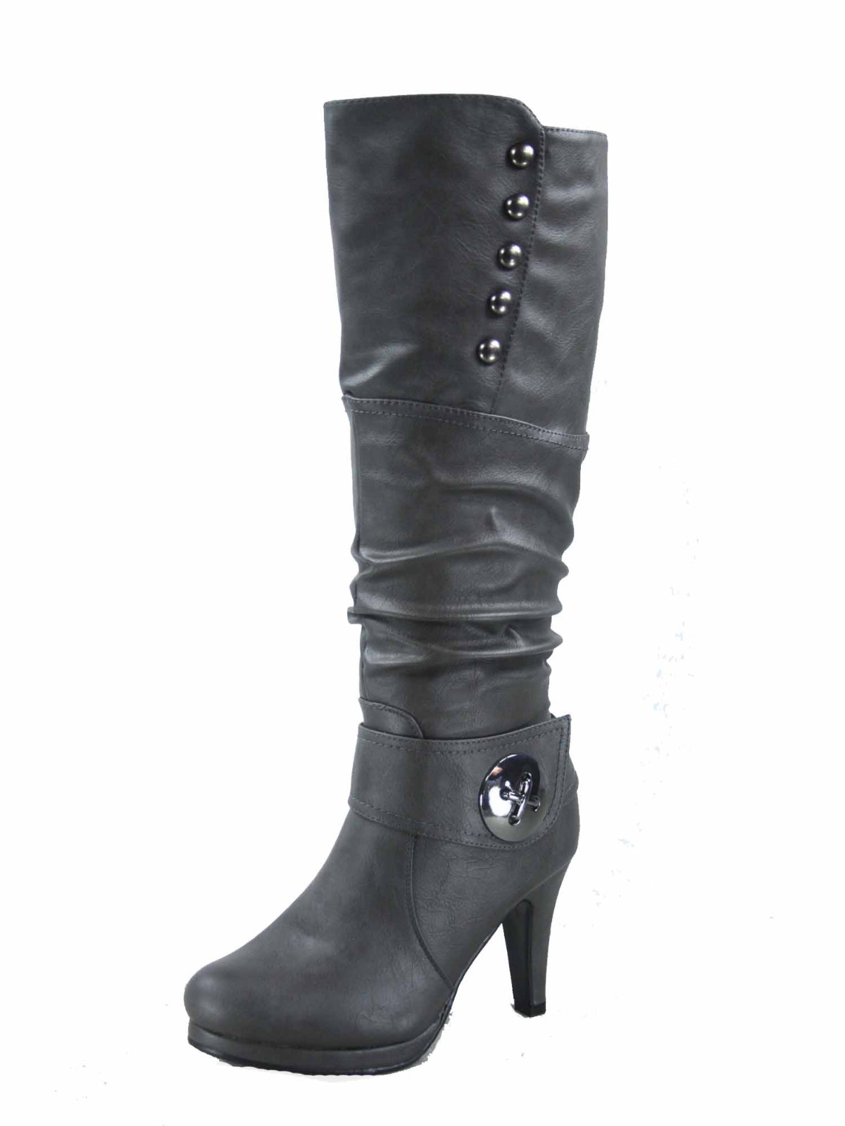 Women’s 6 Color High Heel Round Toe Platform Zip Knee Mid Calf High Boots