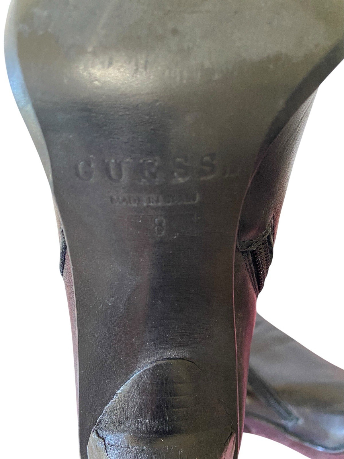 Guess Y2K Black Leather Vintage Boot Long Pointed Toe Stiletto Heel Sz 8 Women’s