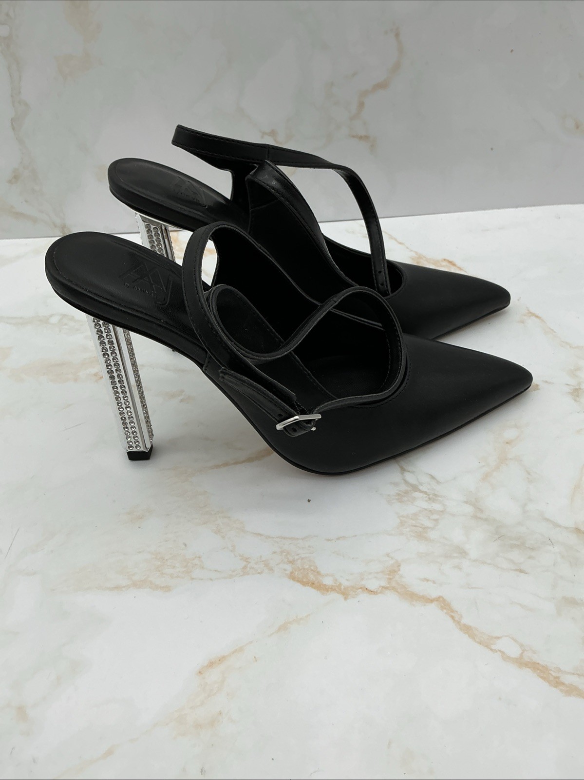Aaj by Aminah Women’s Saraphina Embellished Heel Ankle-Strap Pumps – Black 5 M