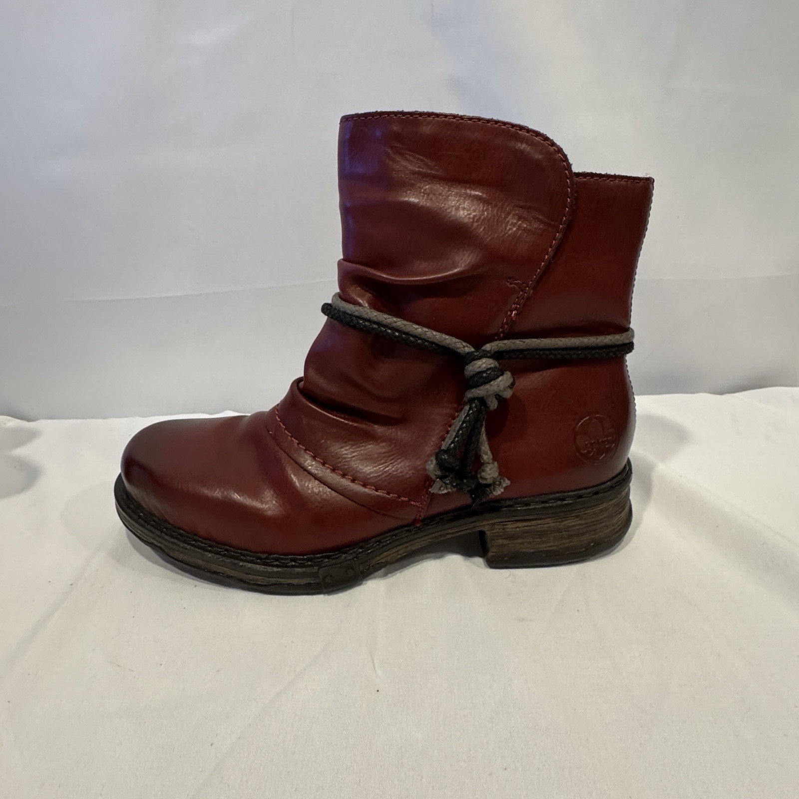 Rieker Womens Size 7 EUR 38 Ankle Boot Felice Wine Faux Leather Ruched Upper NWT