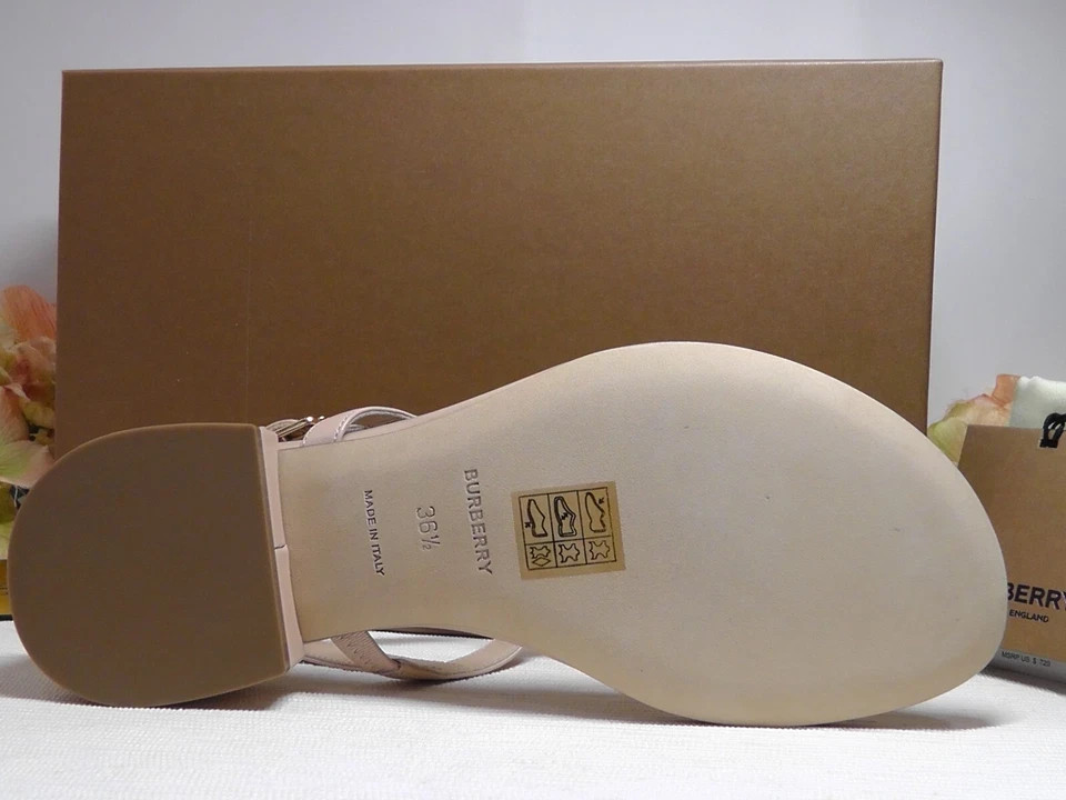 BURBERRY Pale Nude EMILY T-Strap Leather Thong Sandals Size 36.5 US***$720**NIB