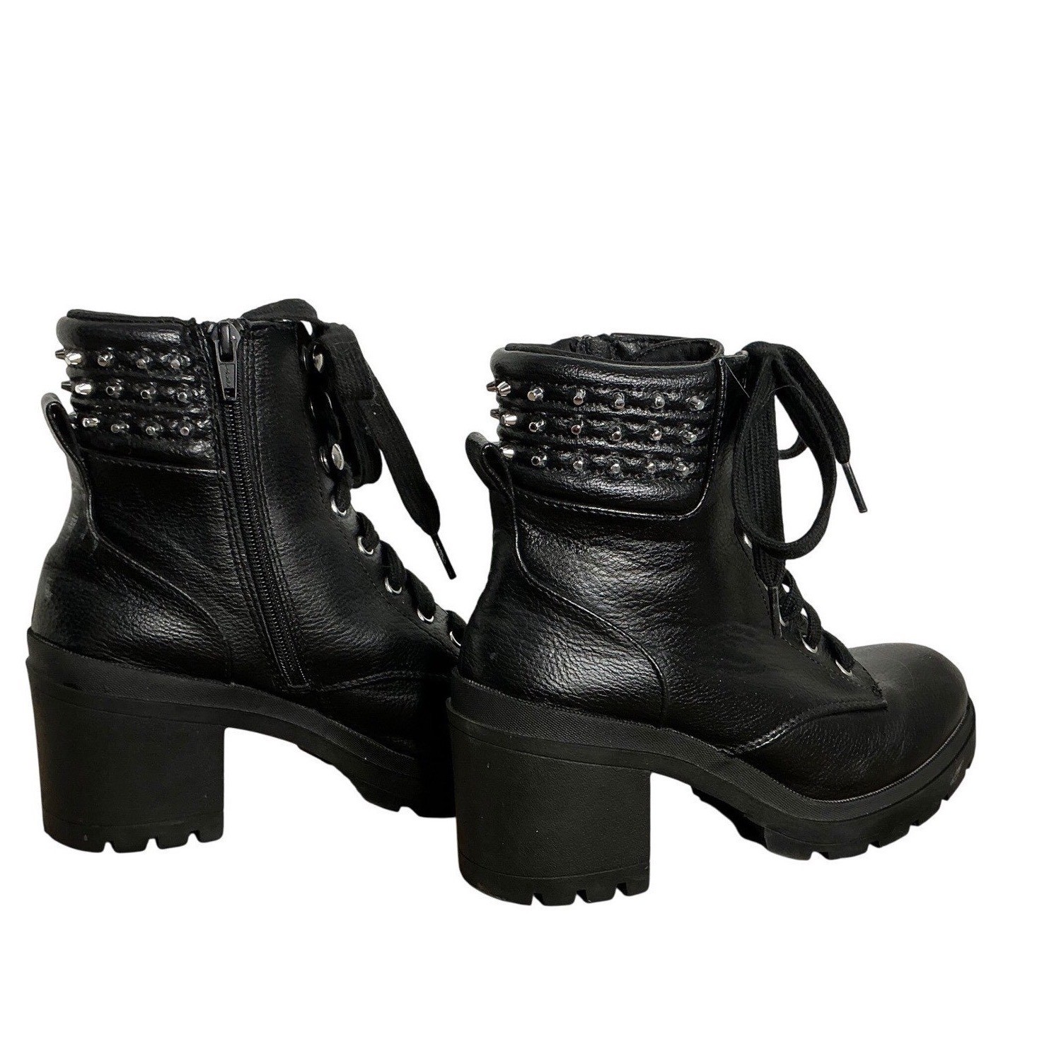 Black Studded Platform Combat Boots Women’s Chunky Heel Lace Up Witchy Goth Punk