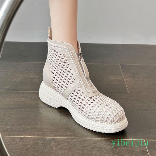 Women’s Weave Woven Zipper Leather Ankle Boots Platform Hollow Out Shoes Soft SZ