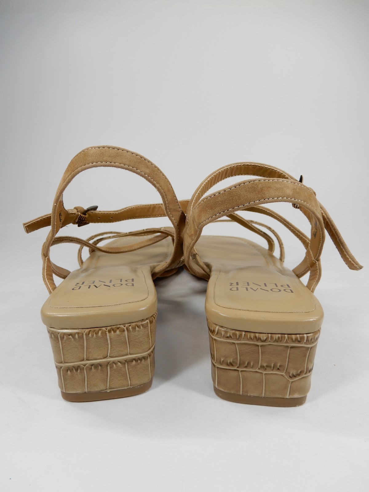 Donald Pliner Cecilia Strappy Sandals Size 9 Low Heel Tan Croc Suede Leather NEW