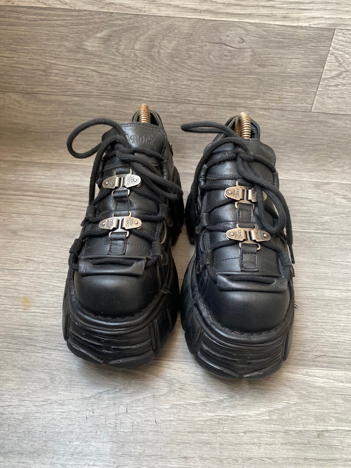 New rock platform black grunge leather chunky shoes sz 36 us 5.5