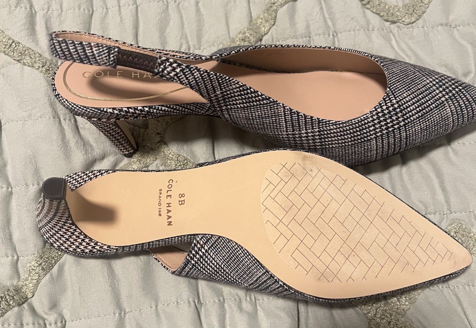 Cole Haan Women’s Plaid Textile Pointed Toe Stiletto Slingback Heels 8B