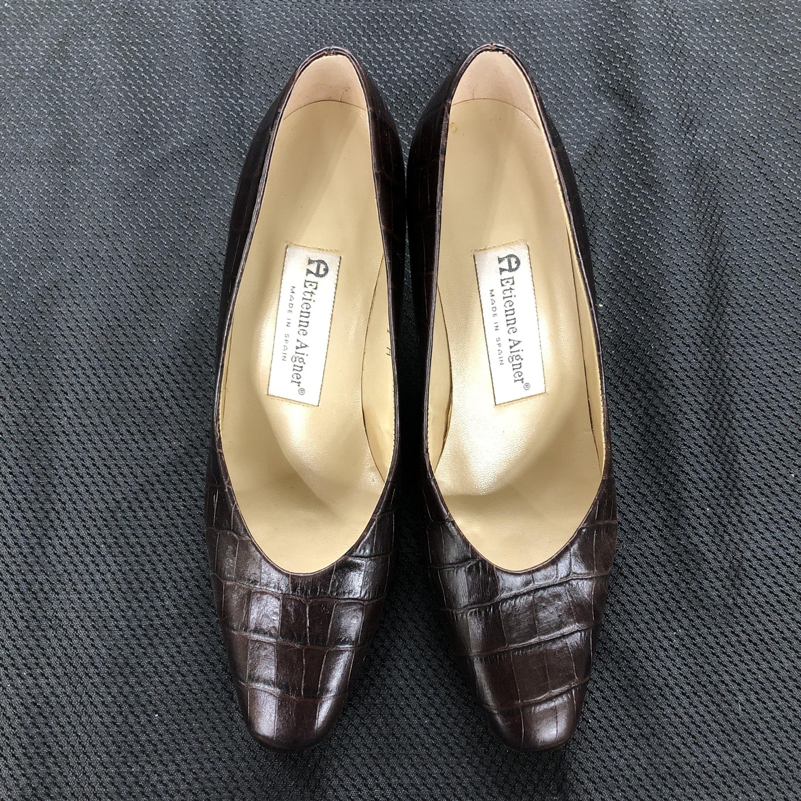 Etienne Aigner Taylor Shoes Womens Size 6.5 Brown Croc Embossed Leather Pumps