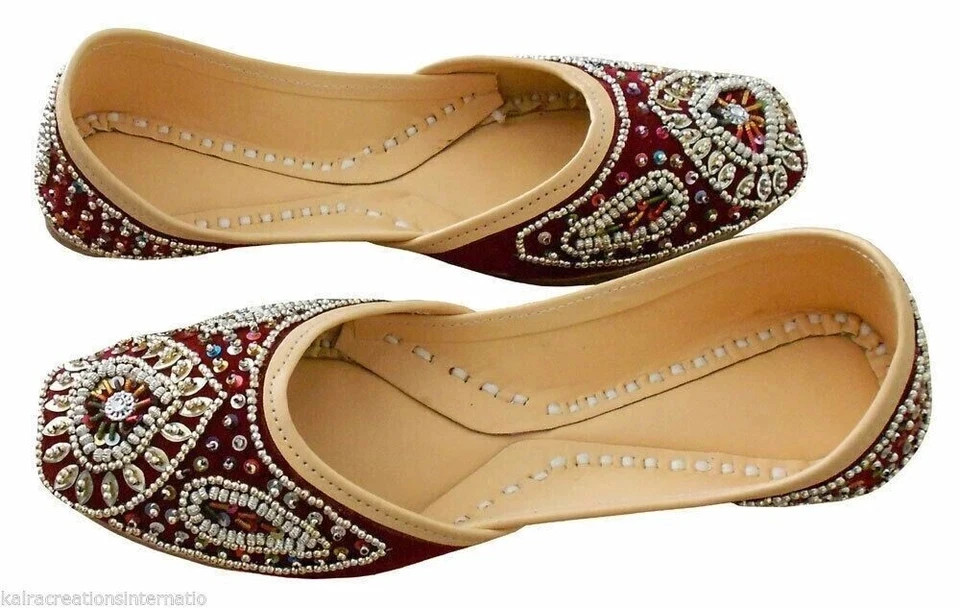 Women Wedding Shoes Leather Handmade Indian Mojaries Ballet Flat Jutties US 6-9