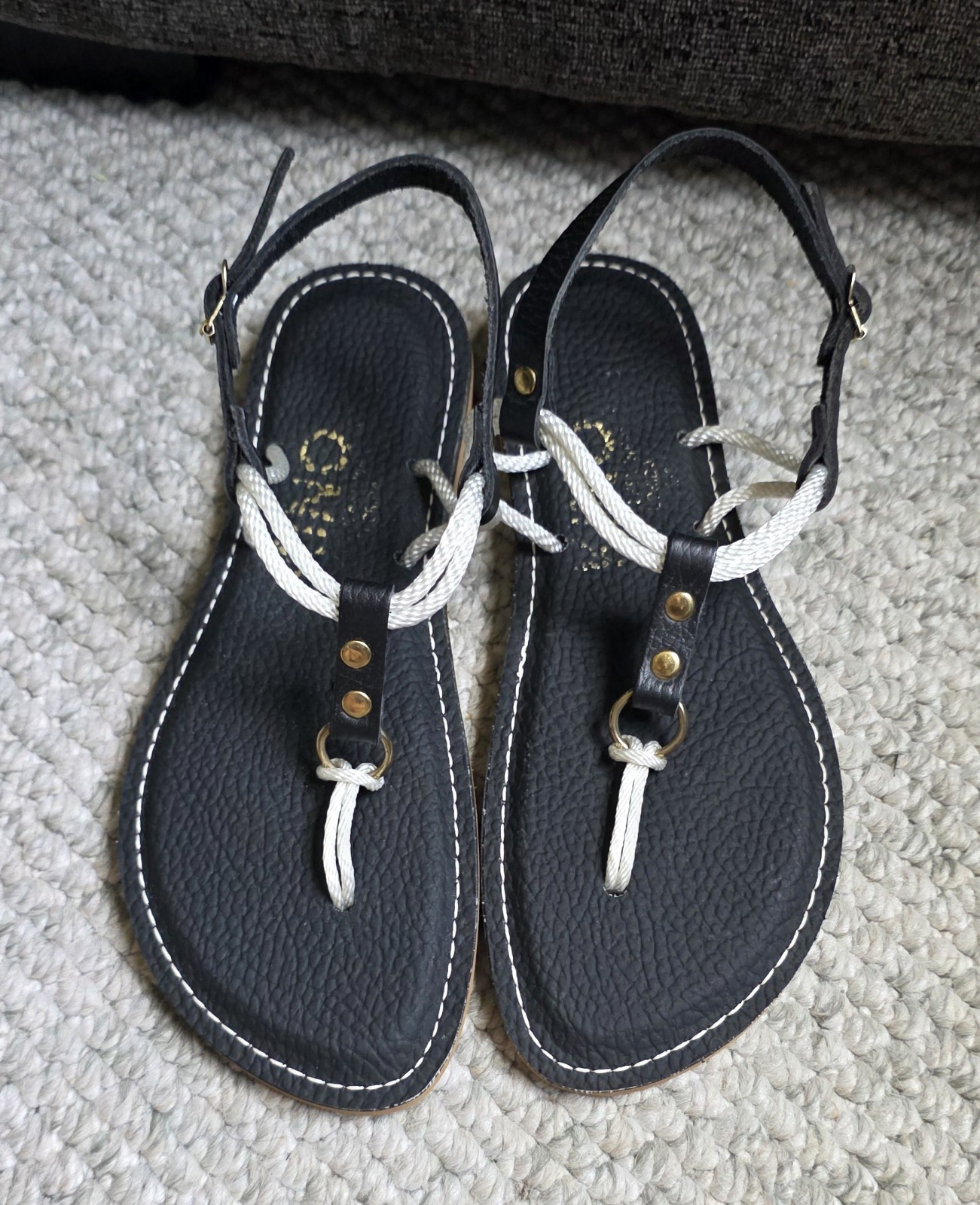 KINO Key West Cordones Black Leather T Strap Thong Handmade Sandals Women’s 9