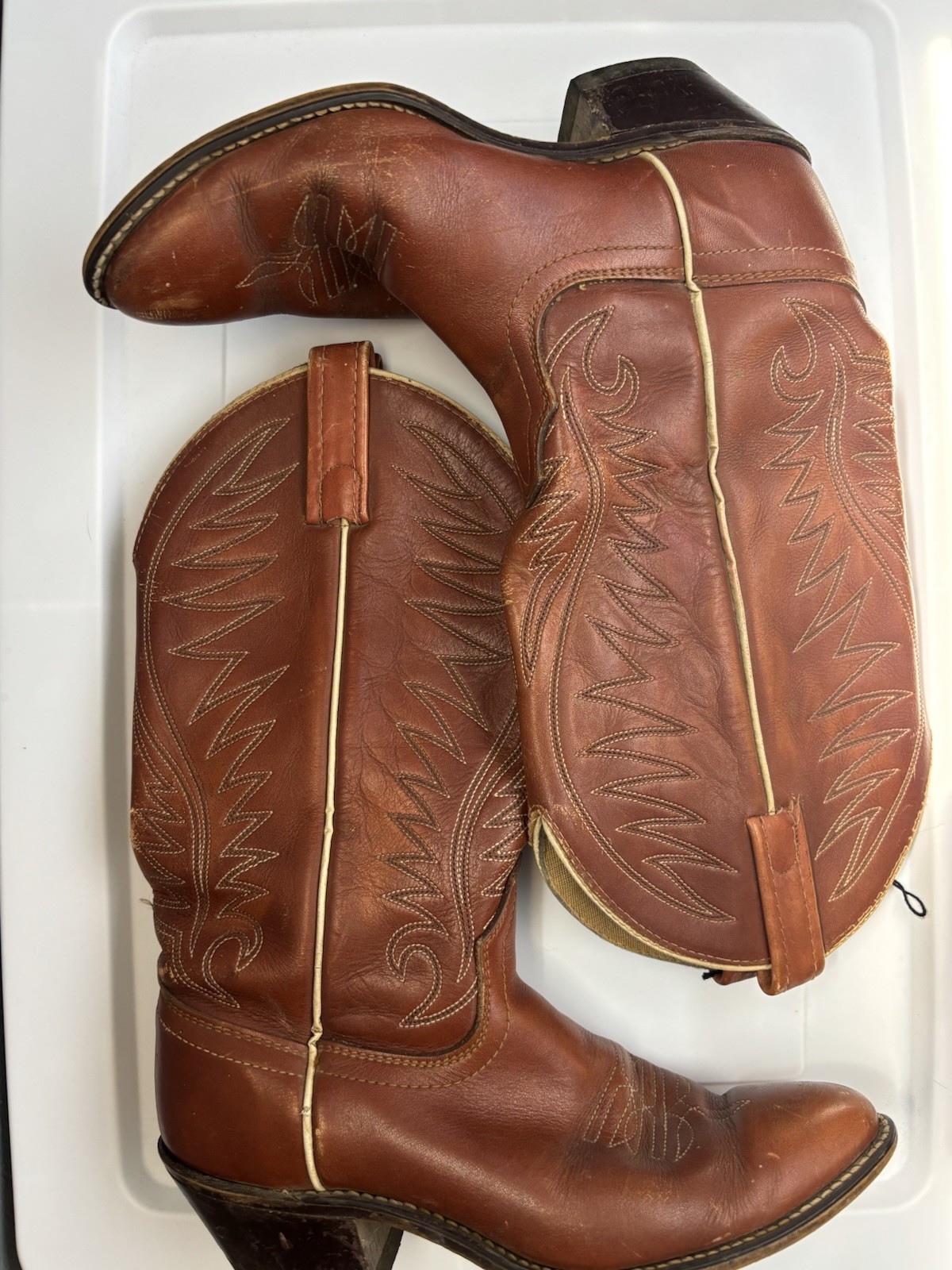 Vintage ACME Cowboy Cowgirl Boots Mid Calf Brown Pull On Women’s 7A #6572