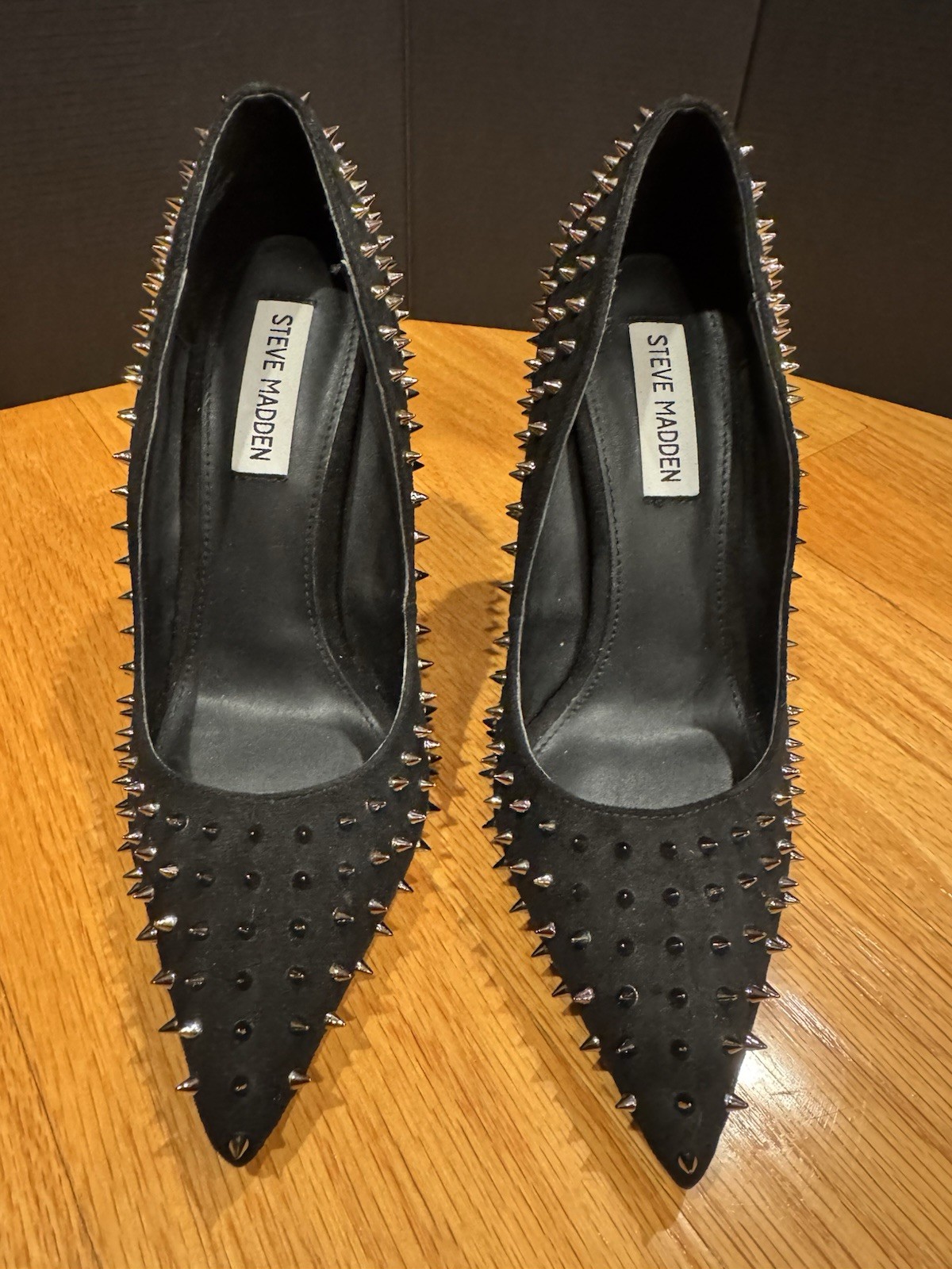 Steve‎ Madden Vala Silver Spike Stud Black Stiletto 4″ High Heels Womens Size 7