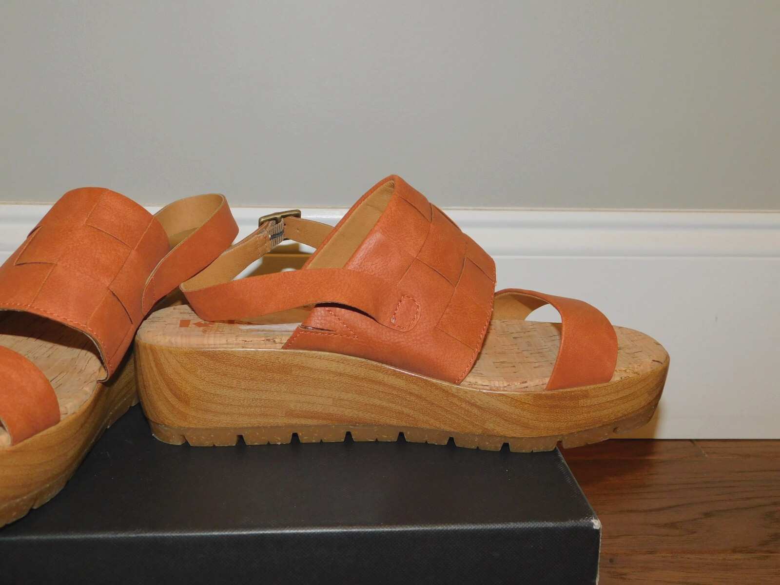 Korks Kork Ease Sz 9 Fraya Wedge Sandals Woven Platform Clog Shoes Orange NEW!