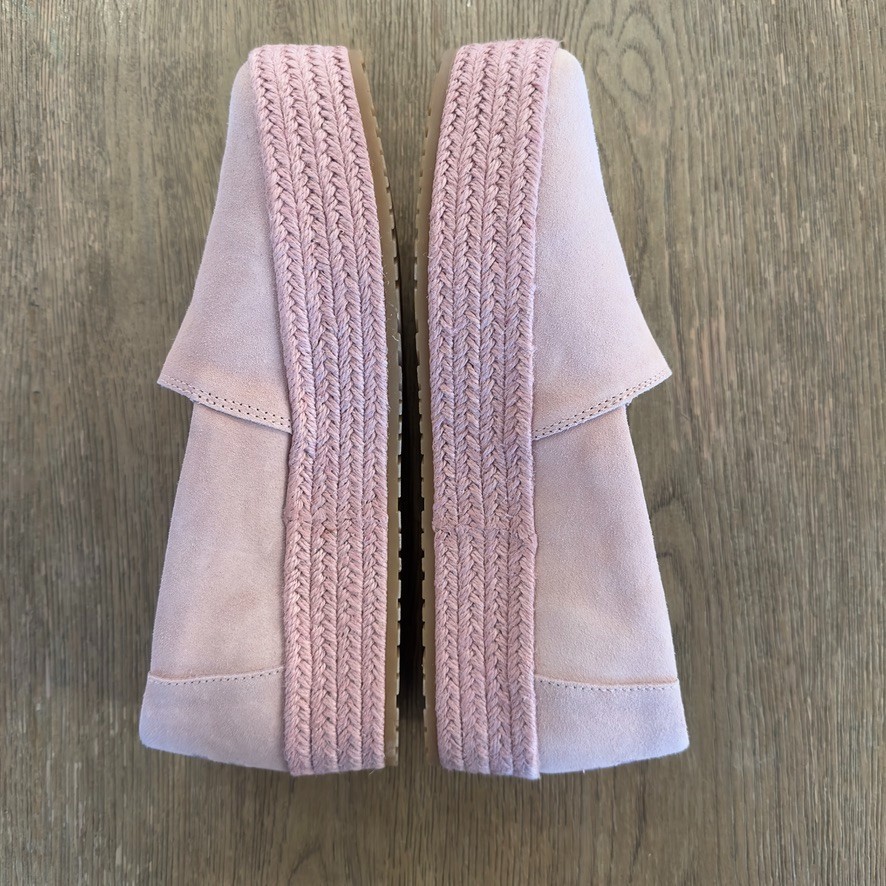 NEW TOMS Valencia Platform Espadrille Slip-On Shoes-Pink Café Crème Suede-US 10