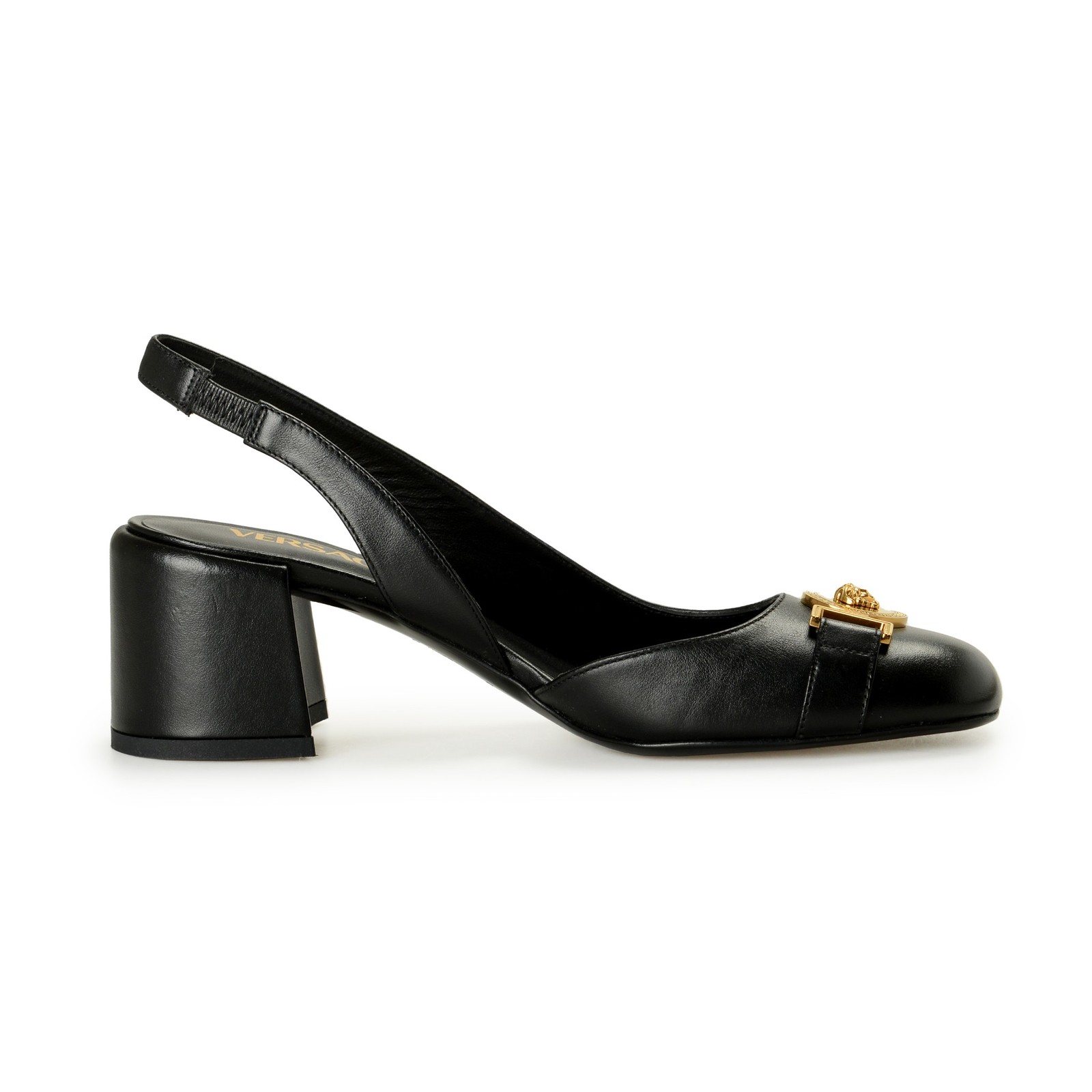 Versace Women’s Leather Gold Medusa Heeled Slingback Pumps Shoes US 6 IT 36