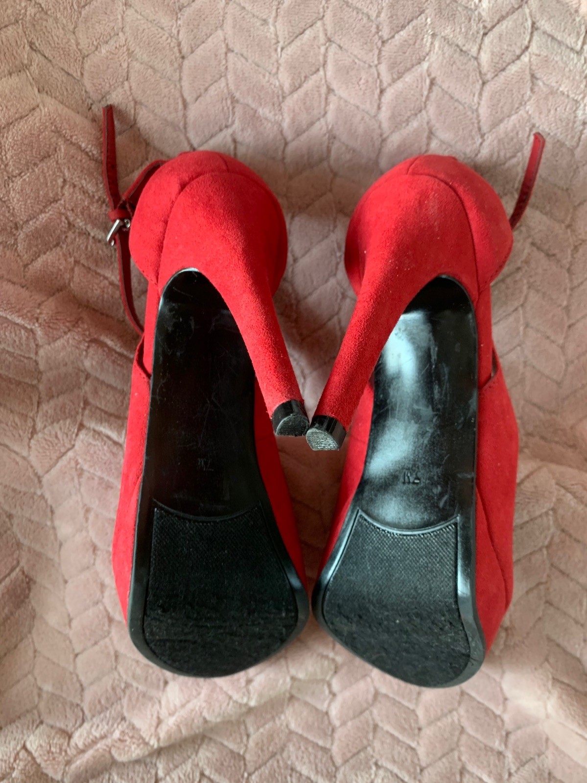 Marc Fisher Suede Heels Womens 7 Red Platform Ankle Strap Peep Toe Going Out