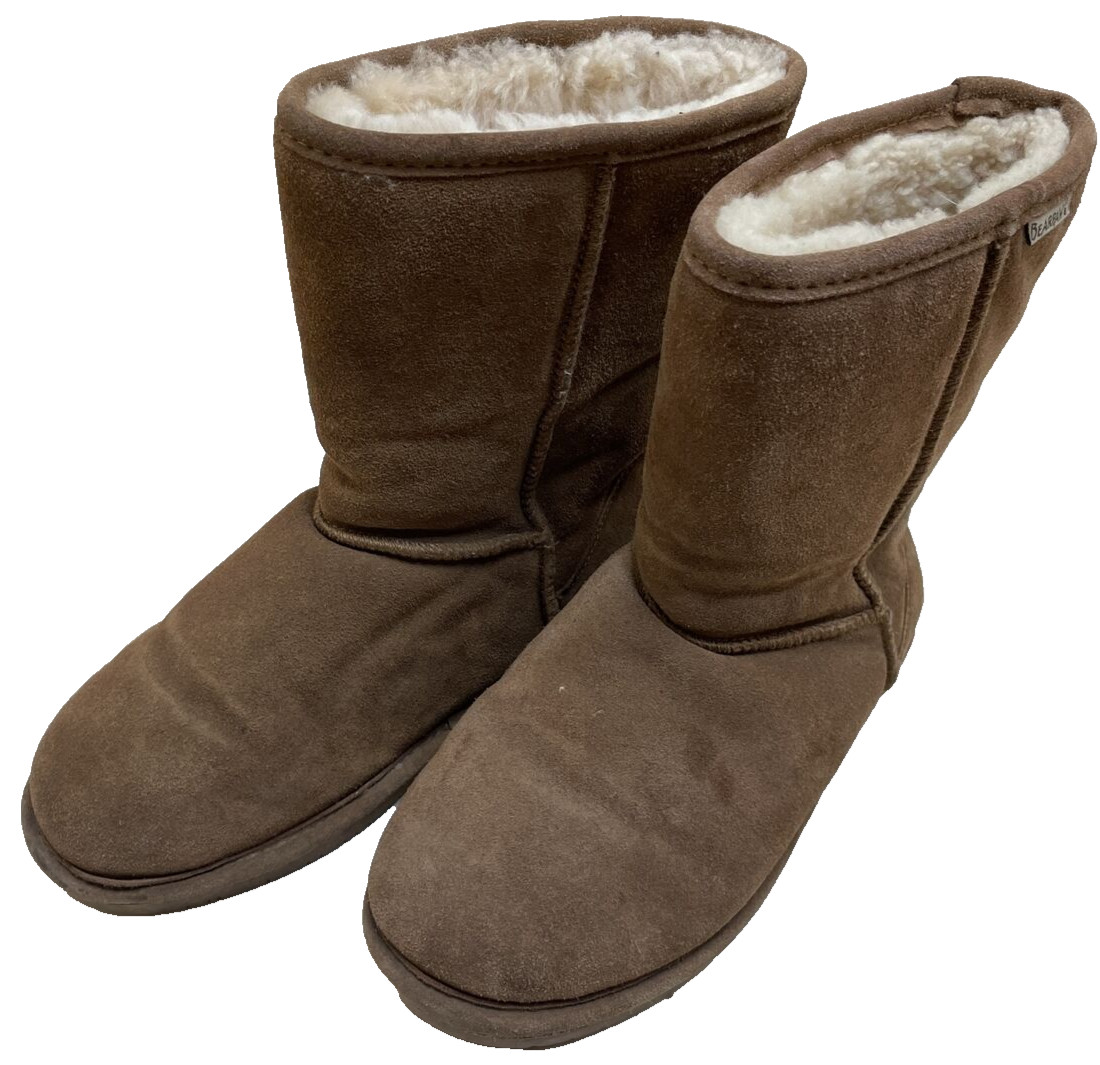 BEARPAW 608 W Emma Short Tan Womens Casual Lined Boots Size 7 Suede Sheepskin