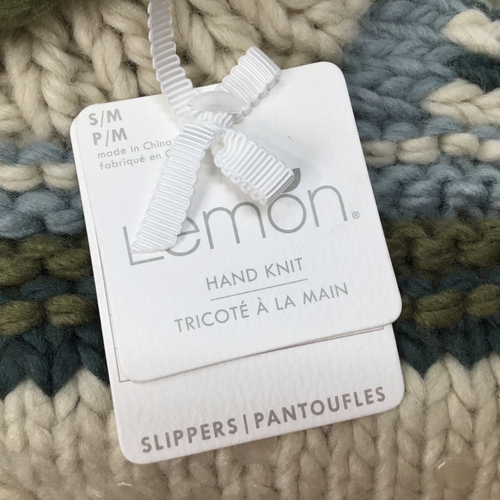 Lemon Hand Knit Slippers NWT Fair Isle Chunky Cuff Size S/M Fits 5-7 Gripper
