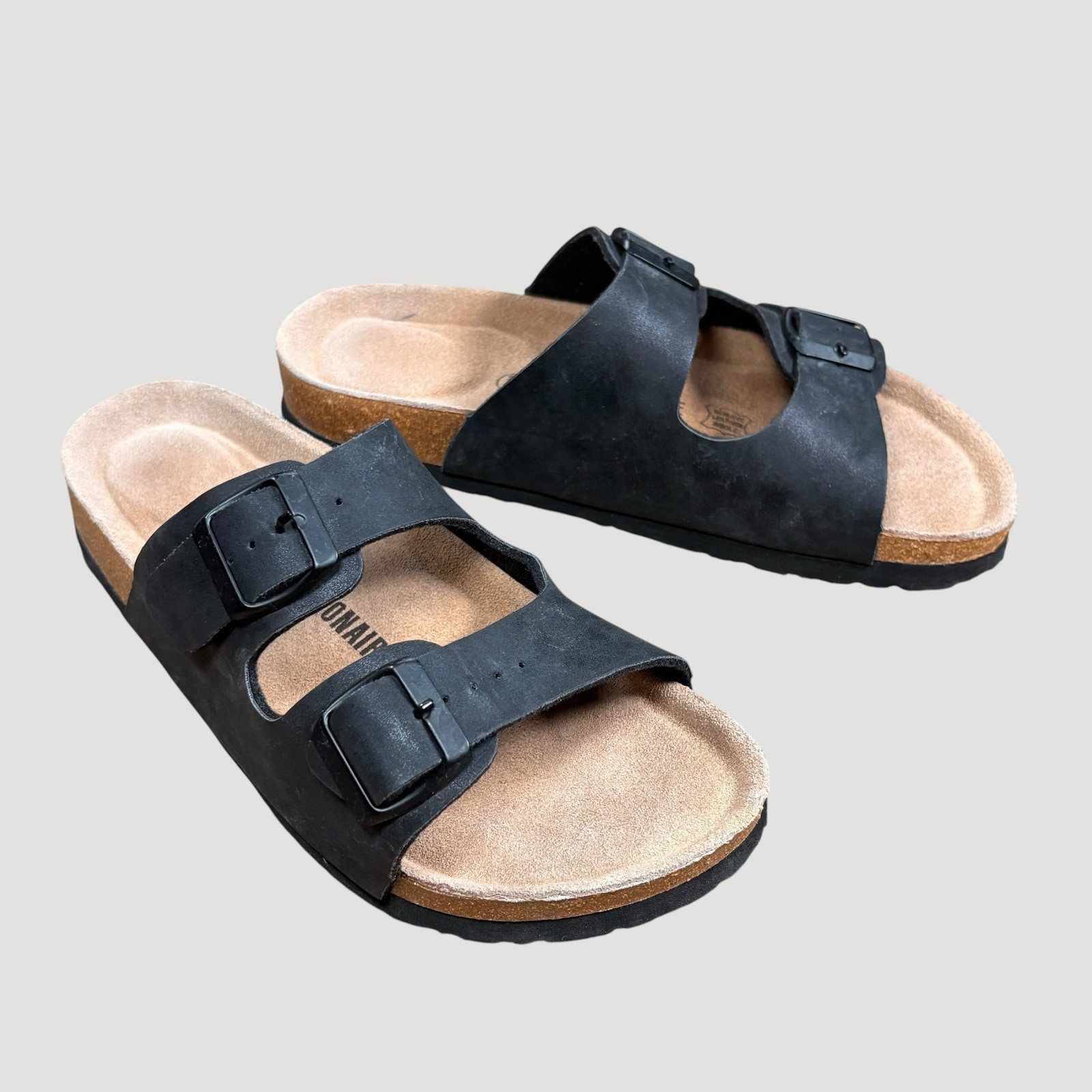 CUSHIONAIRE Black Double Buckle Footbed Slide Sandals Women’s 7.5M