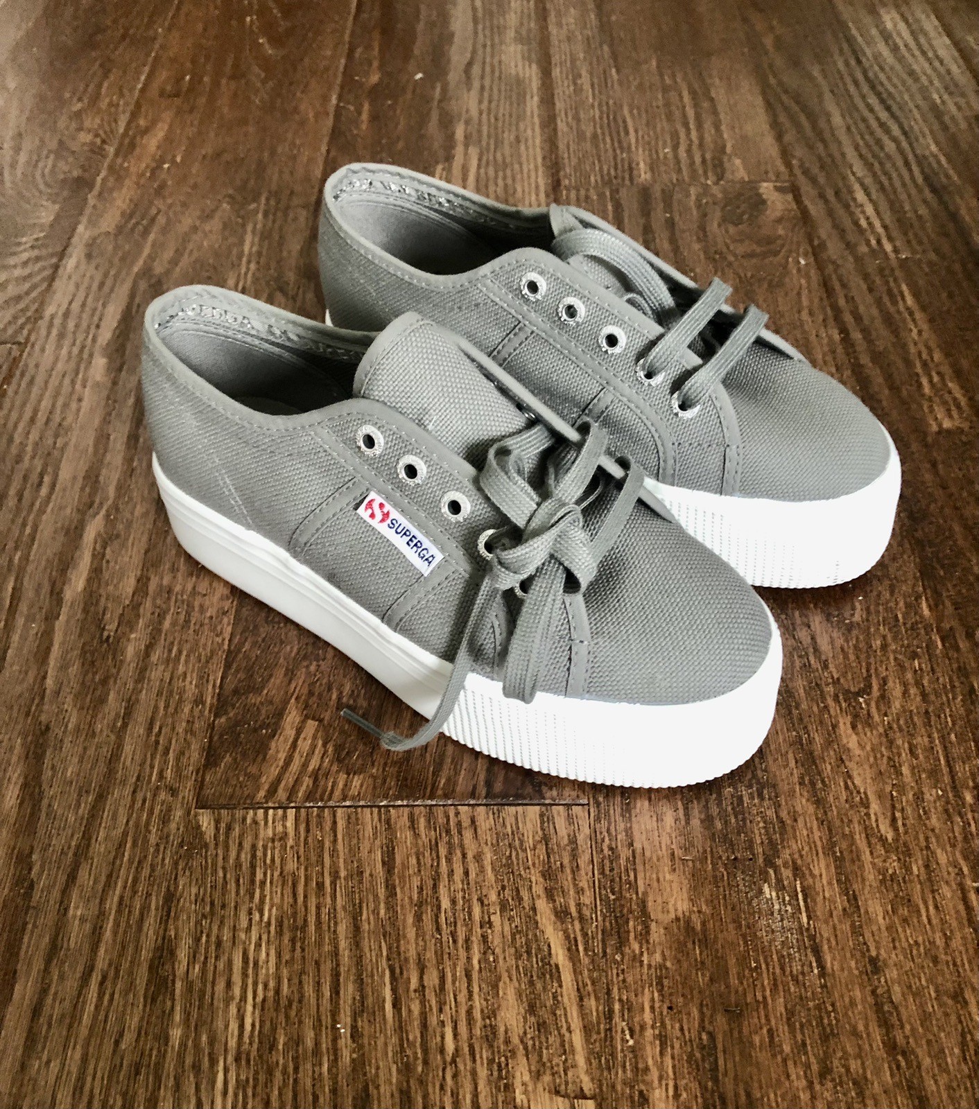 SUPERGA 2750 Gray Sage Canvas Platform Sneakers US 6 NEW