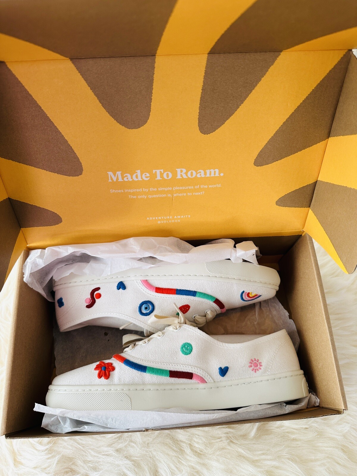 NIB Soludos Marin Flora Embroidered Organic cotton White Sneaker Size US 11/41.5