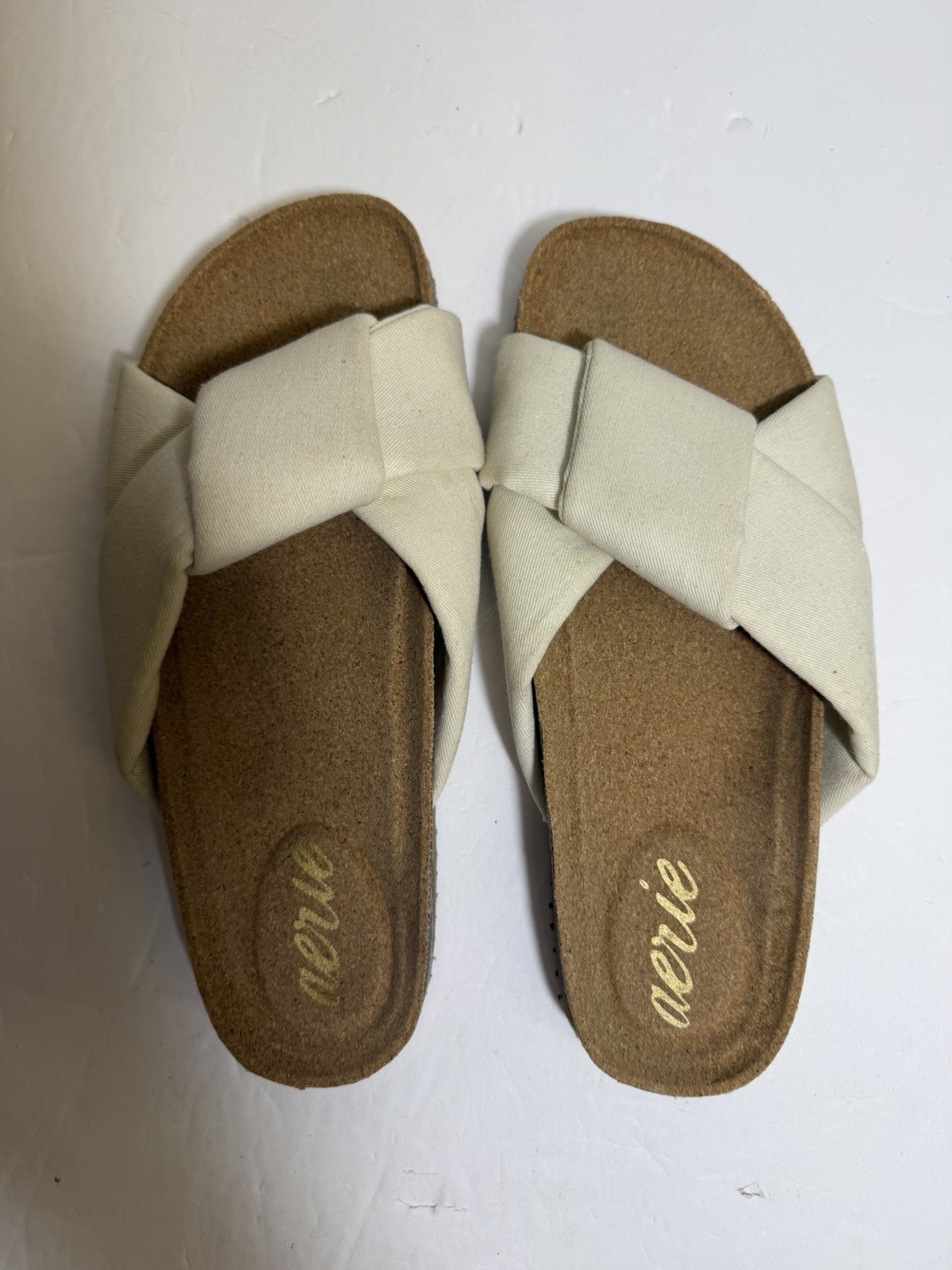 Aerie Cream Color Footbed Cork Slide Sandal Size 8 Summer Beach
