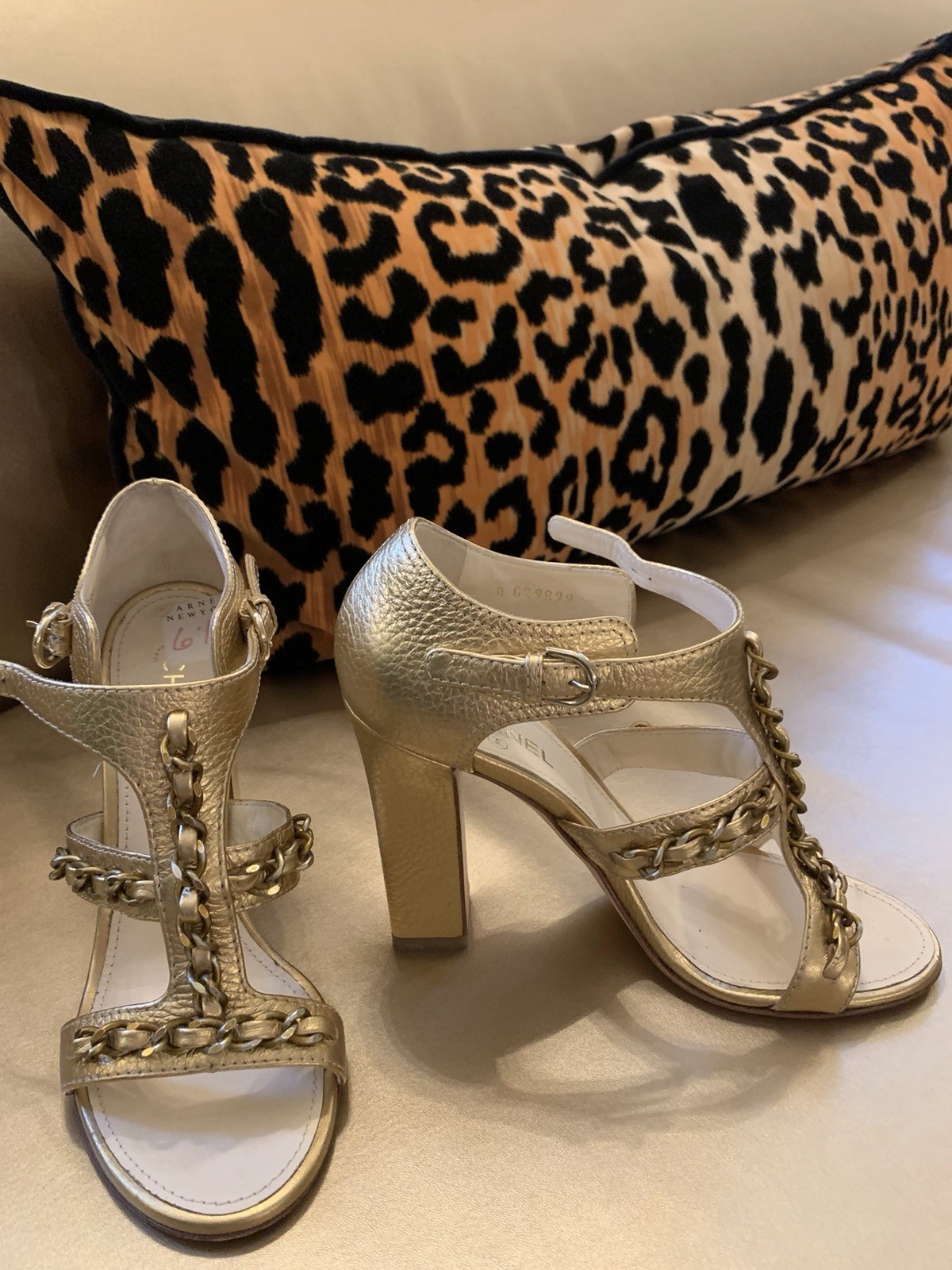 Vintage Chanel Gold Chain Block Heel Sandals