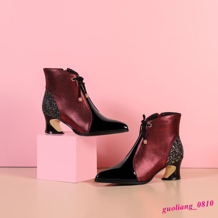Women’s Leather Ankle Boots Formal Shoes Chunky Heel Pointed Toe