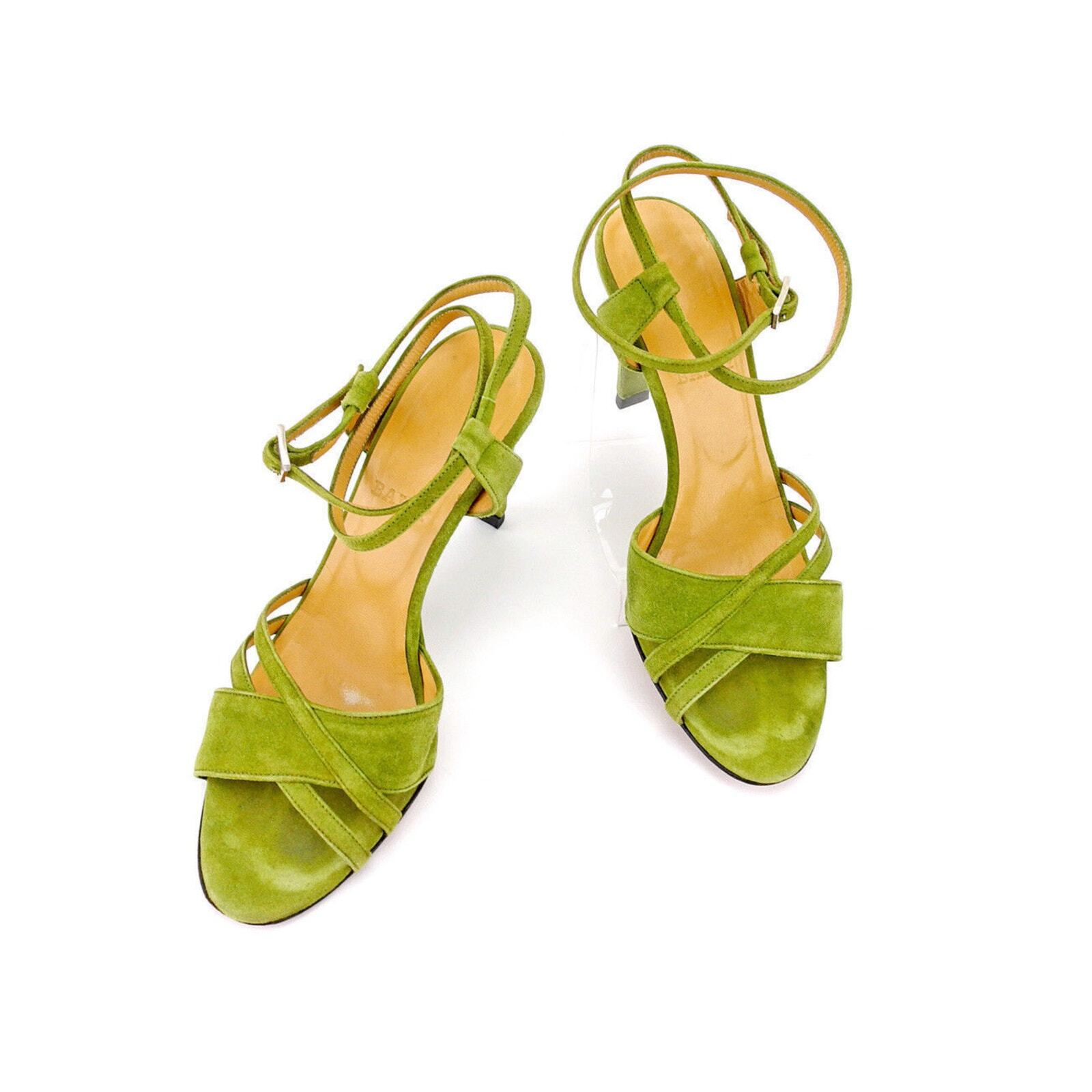 Bally Shena Suede Criss Cross Open Toe Ankle Strap Sandal Pear Green Sz 6