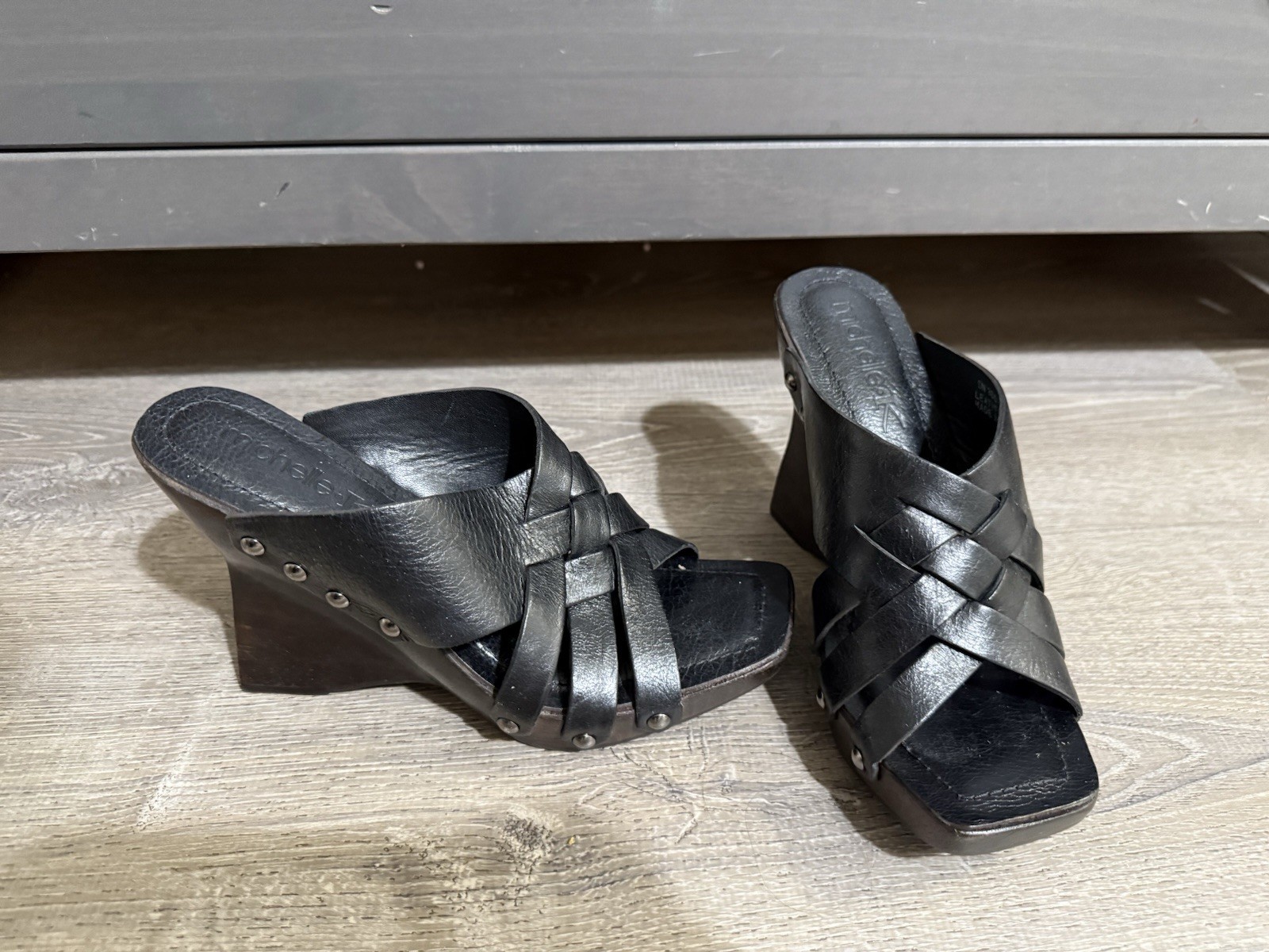 Michelle K Made In Brazil Back Open Toe Rare Wedge Sandals 7.5 Leather