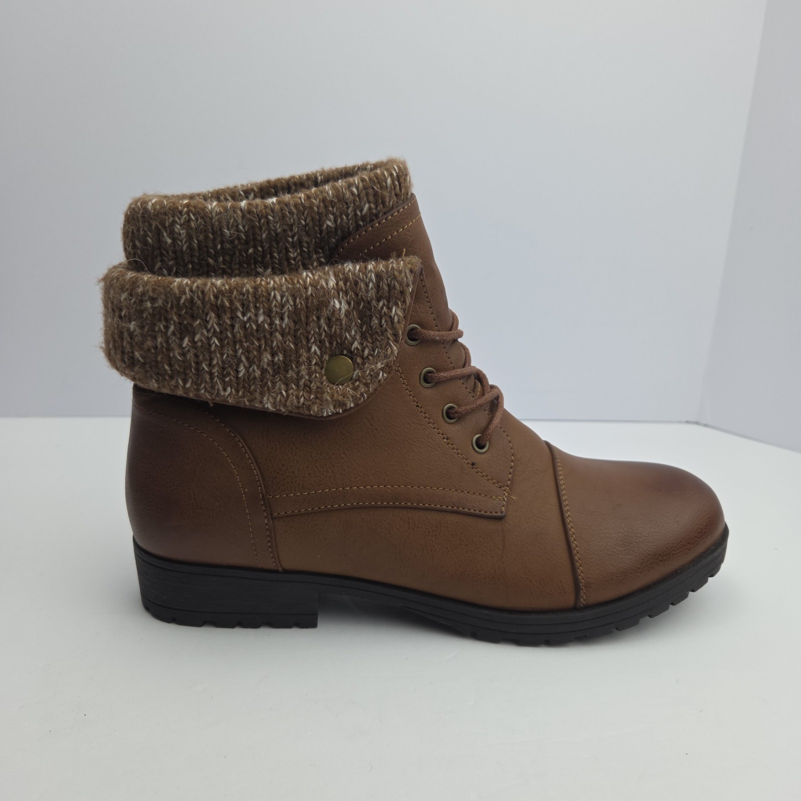Dominique Nicole Womens 11 Brown Lace Up Ankle Combat Boots Knit Cuff Lug Sole