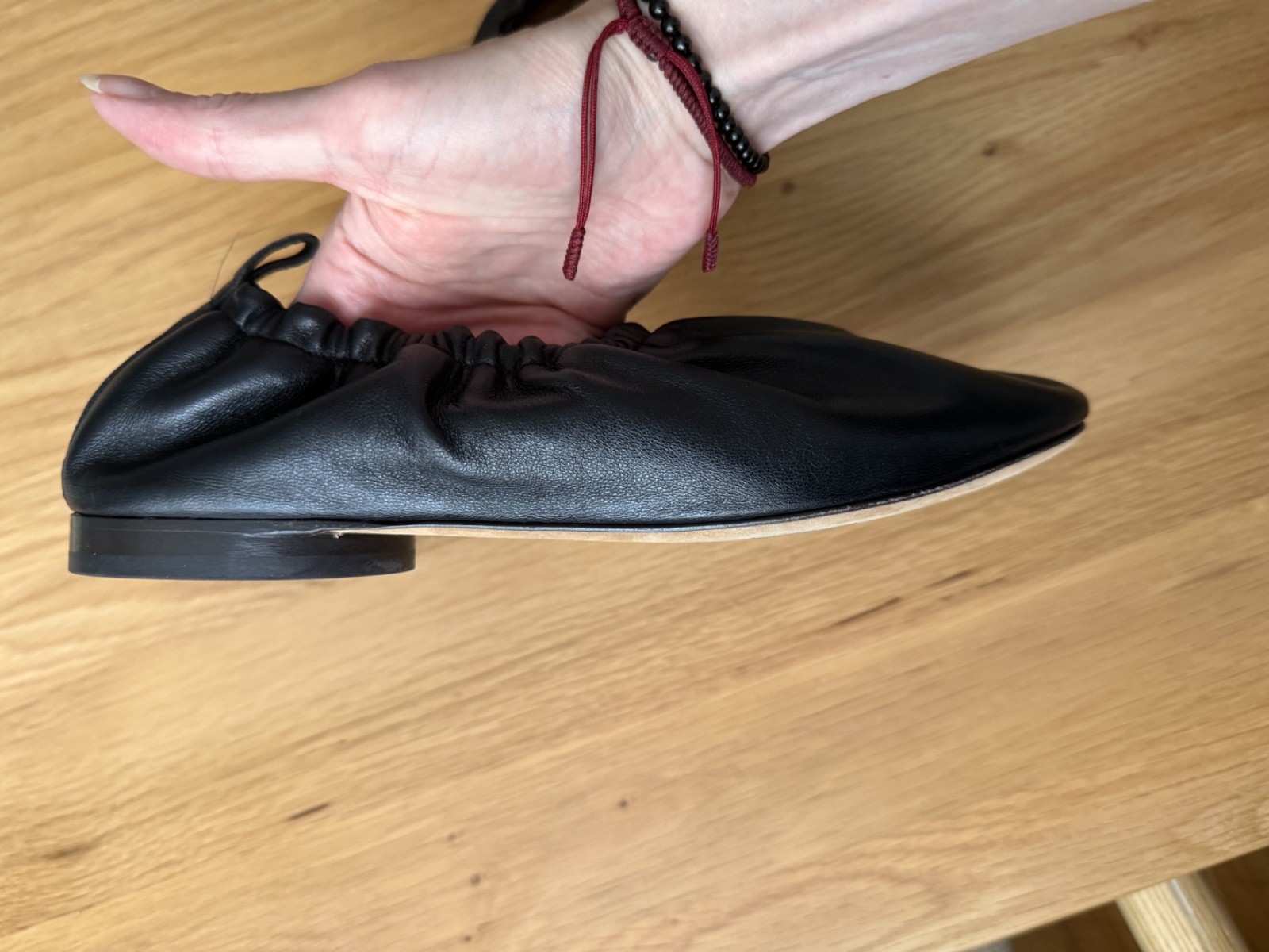 MANSUR GAVRIEL Black Leather Ruched Ballerina Glove Flat NWD Retail $495