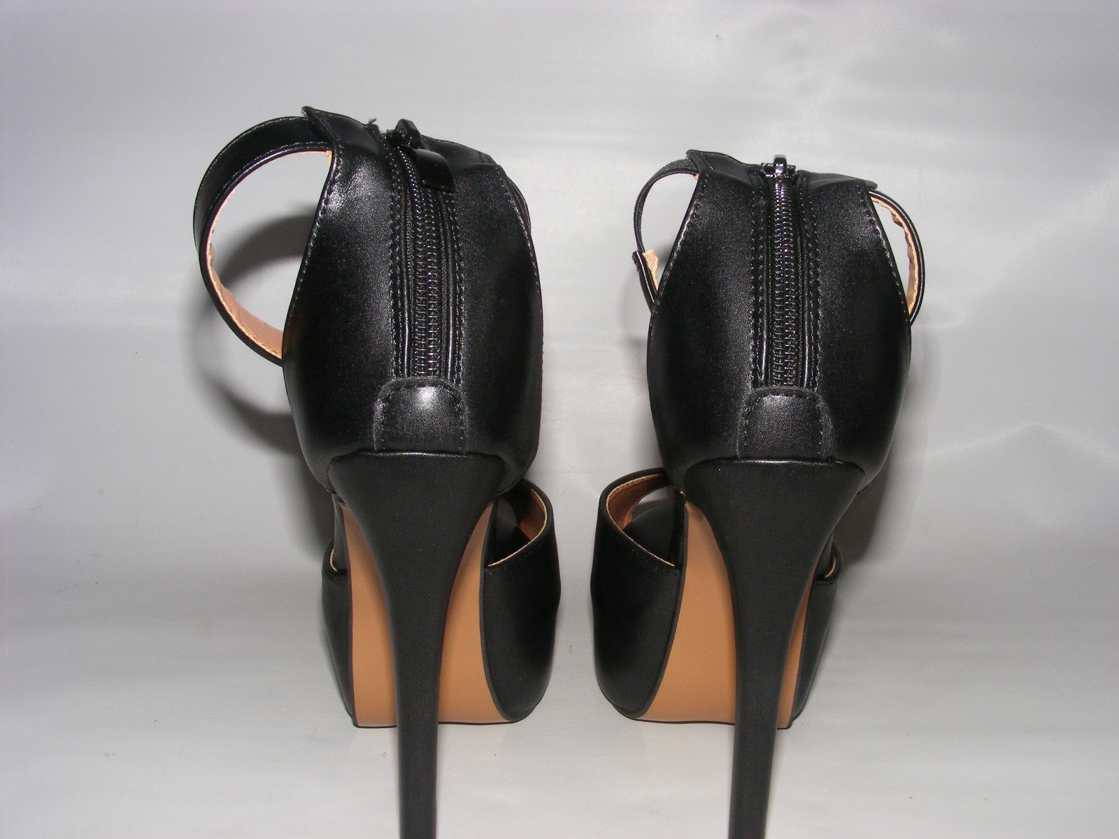 Enelauge Women’s 8 M Black 5″ High Stiletto Platform Heels Ankle Straps Zip Peep