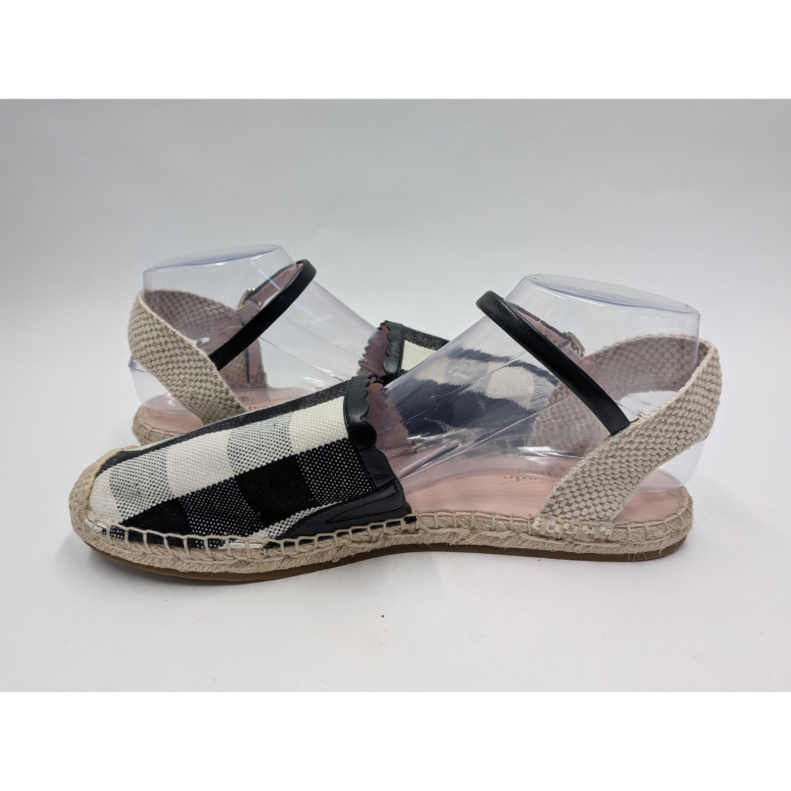Kate Spade Bonnie Espadrille Sandals Women 10B Black White Gingham Buckle Strap