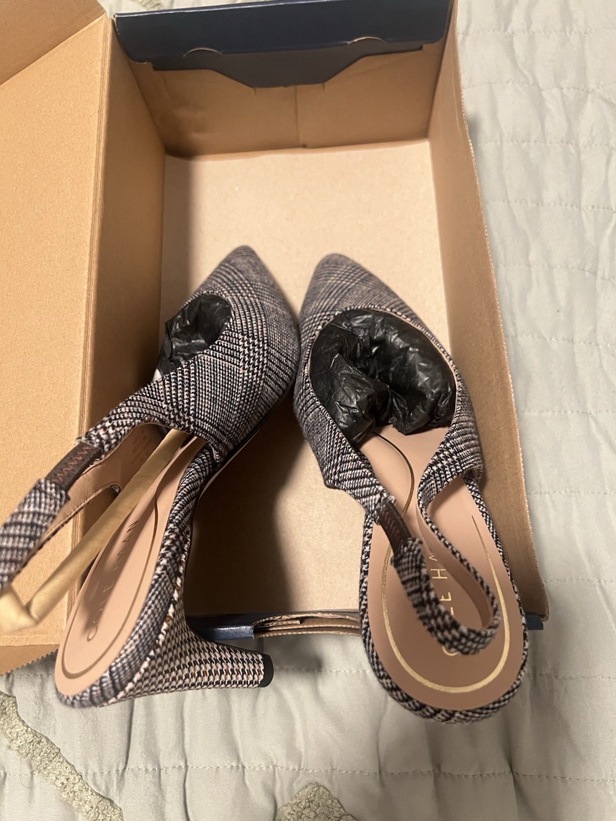 Cole Haan Women’s Plaid Textile Pointed Toe Stiletto Slingback Heels 8B