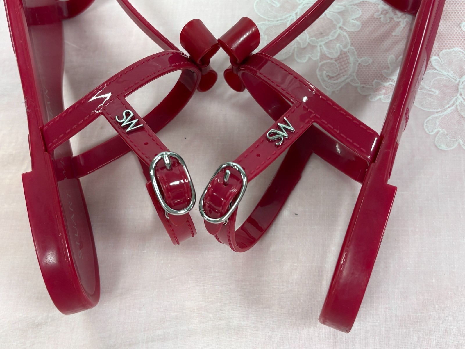 NEW-Stuart Weitzman-Women-S6832-Rasbery color Jelly Sandals.Sz-7B.Indonesia.