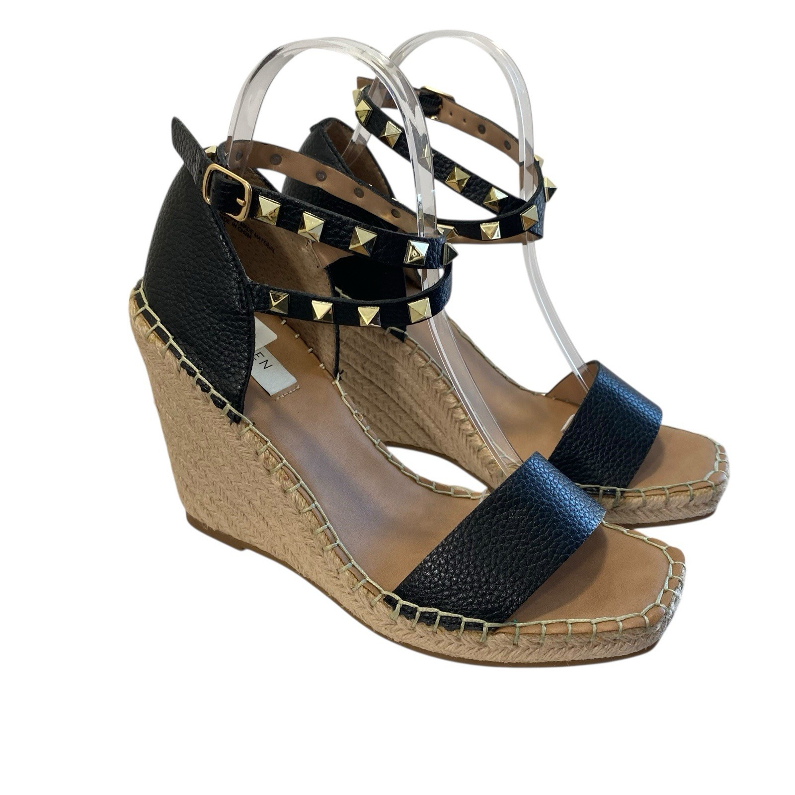 Steven New York Espadrilles Yute Kinlee Wedges Sandals 8.5 Black Tan Nautical