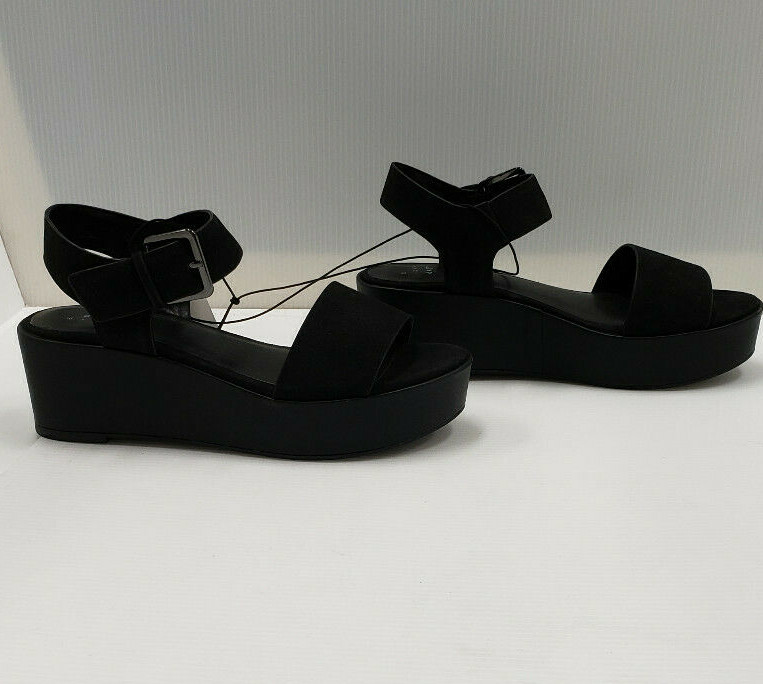 A New Day Womens Sandals Black Platform Sandal Faux Suede Straps Buckle size 8.5