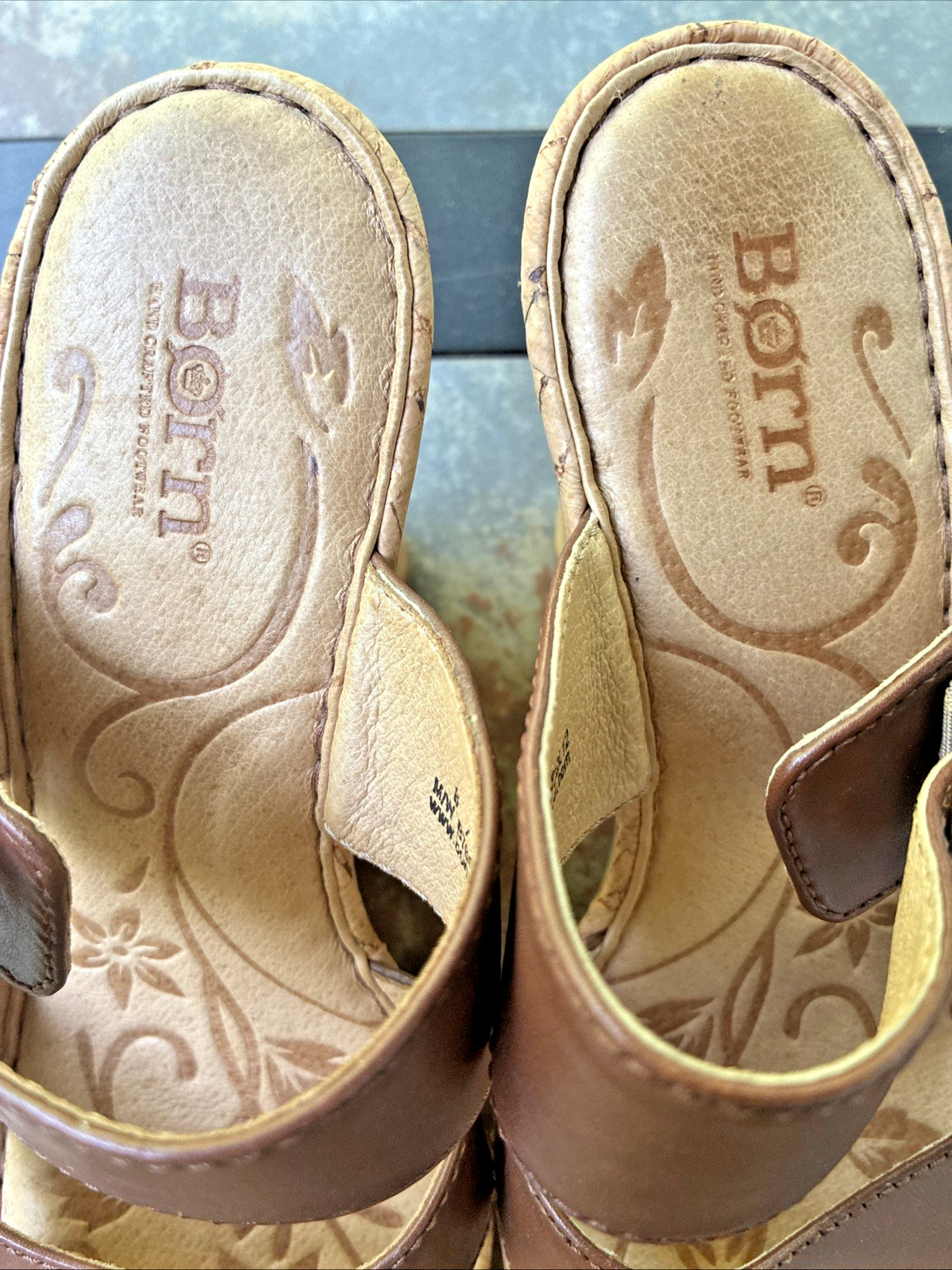 Born Brown Leather Cork Wedge Slide Sandal’s Women’s Size 8 Buckle Comfort