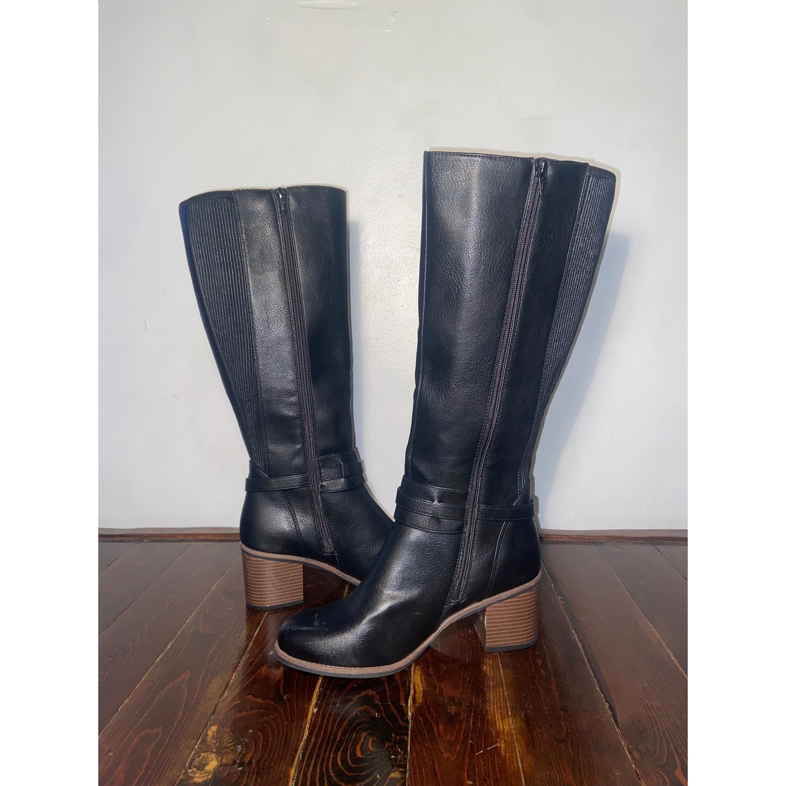 Sonoma Black Knee High Block Heel Boots Womens 10 Quiet Luxury Minimalist Preppy