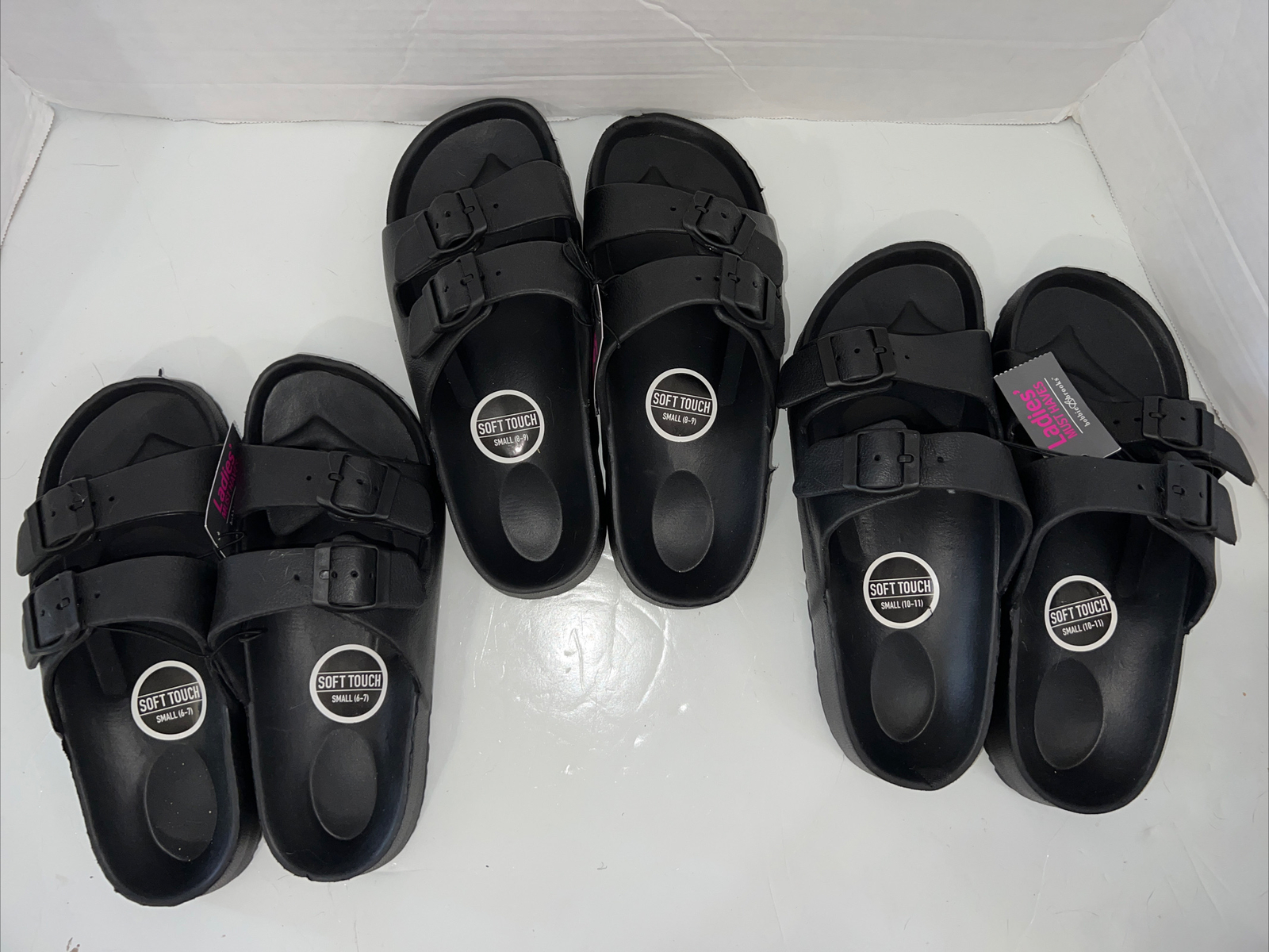 Bobbie Brooks Black Ladies Slip On Sandal Double Strap Choose Size 6-7 8-9 10-11