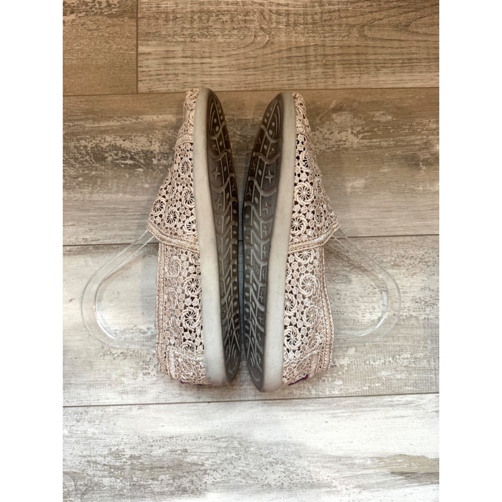 Skechers BOBS Crochet Slip-On Flats Beige Memory Foam Cottagecore Size 7.5 Boho