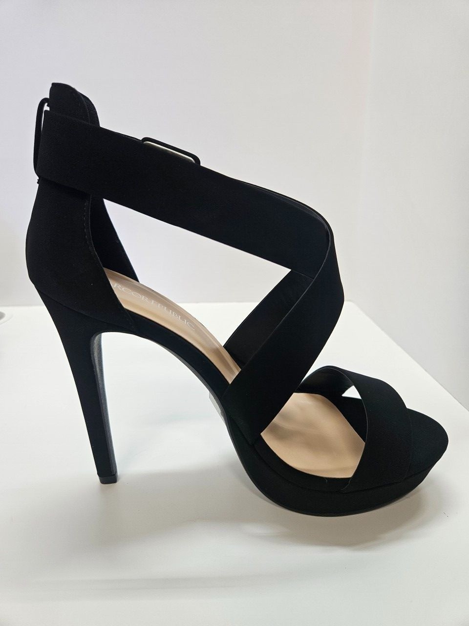 Crisscross Suede Strappy Platform Black High Heel Sandals Women Size 9